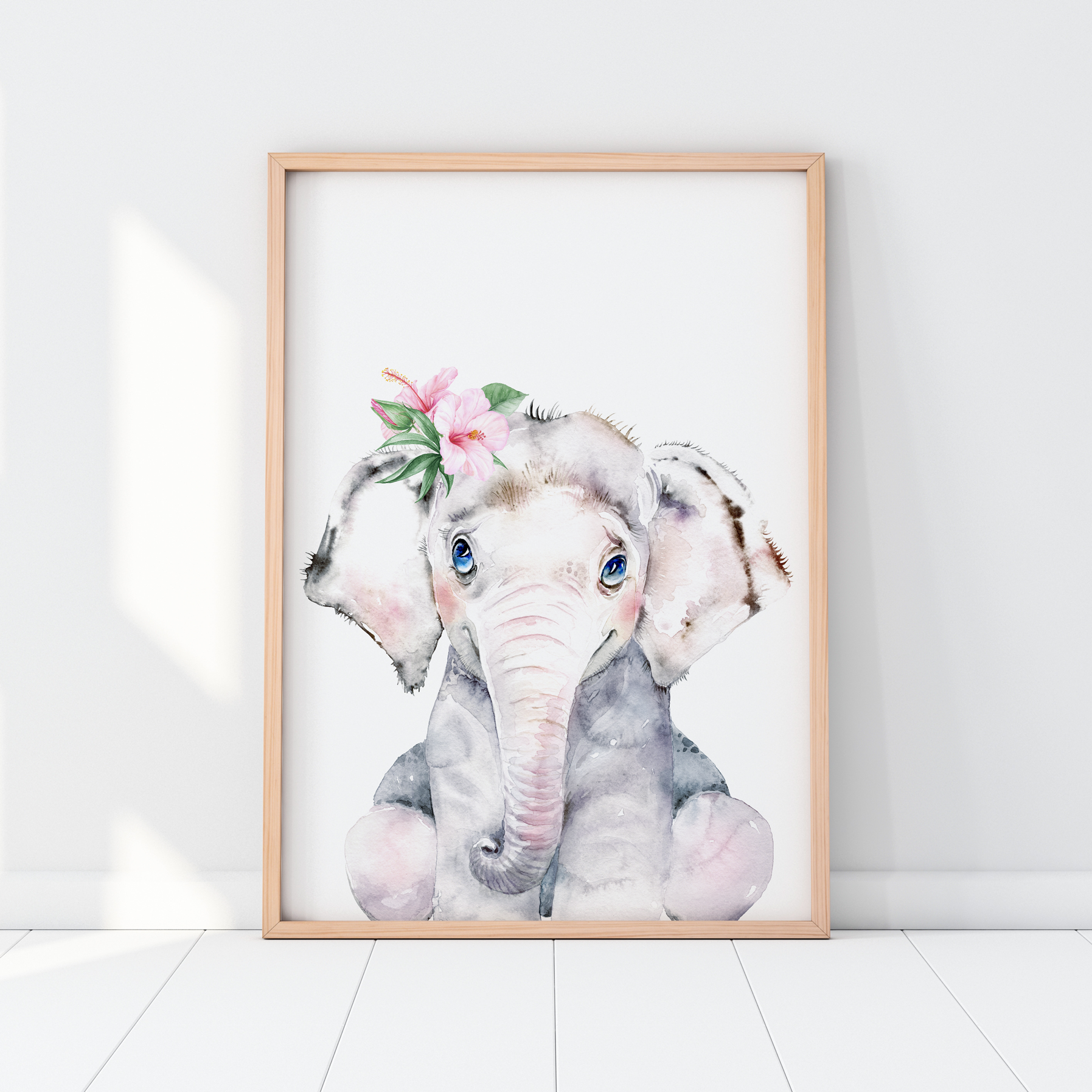 Watercolour Elephant, Greenery & Letter Prints