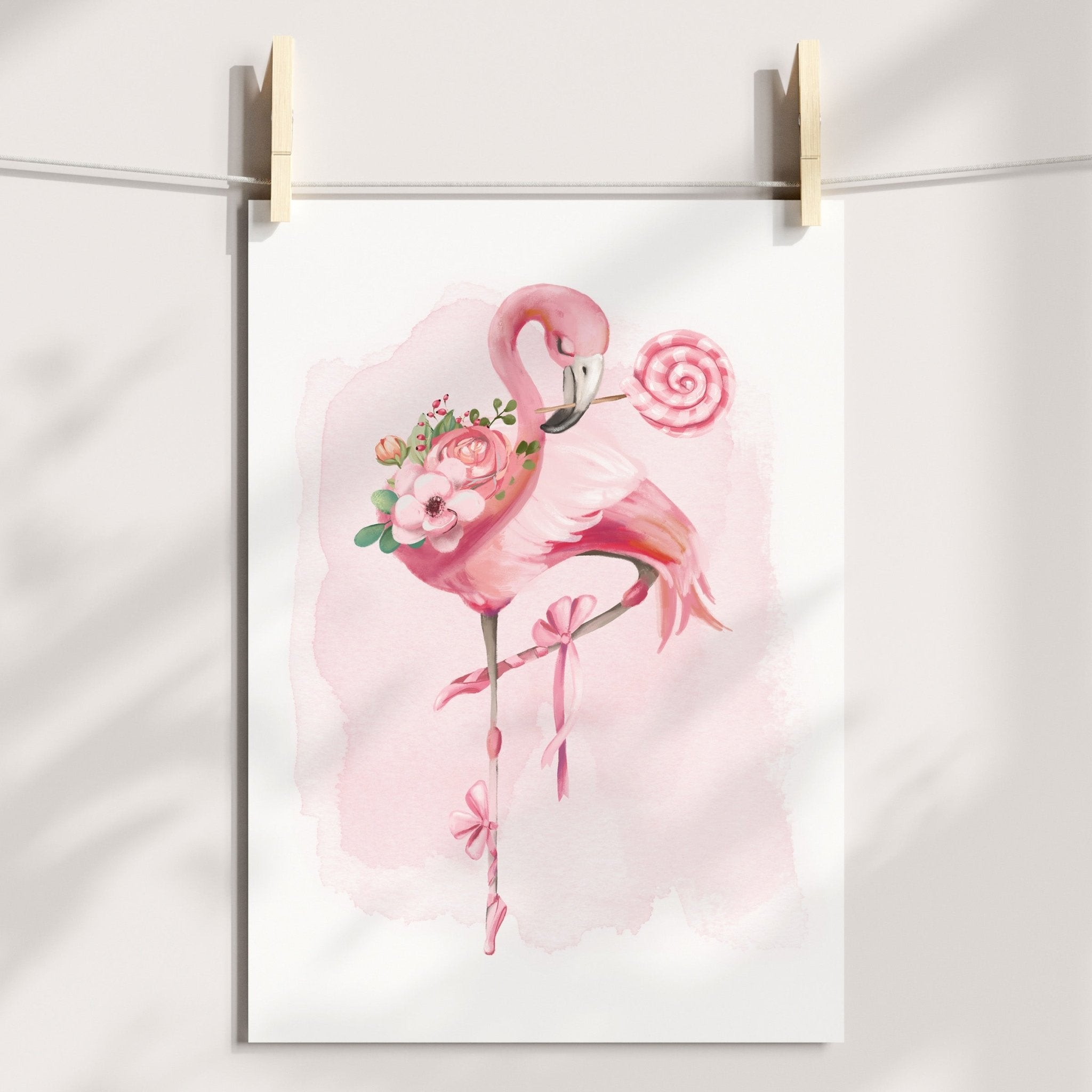 Ballerina flamingo art, girl dance themed room art, on sale flamingo ballet art prints, ballerina nursery art, ballerina bedroom or playroom decor