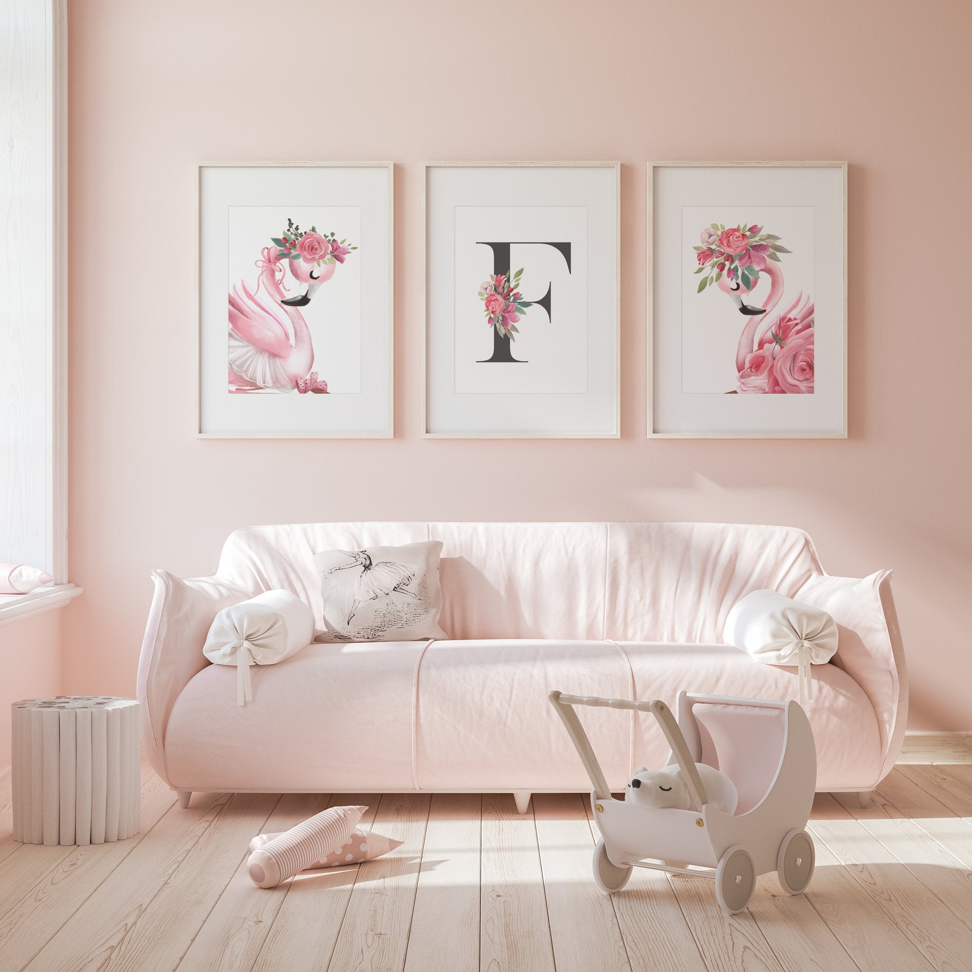Ballerina Flamingos & Letter Print