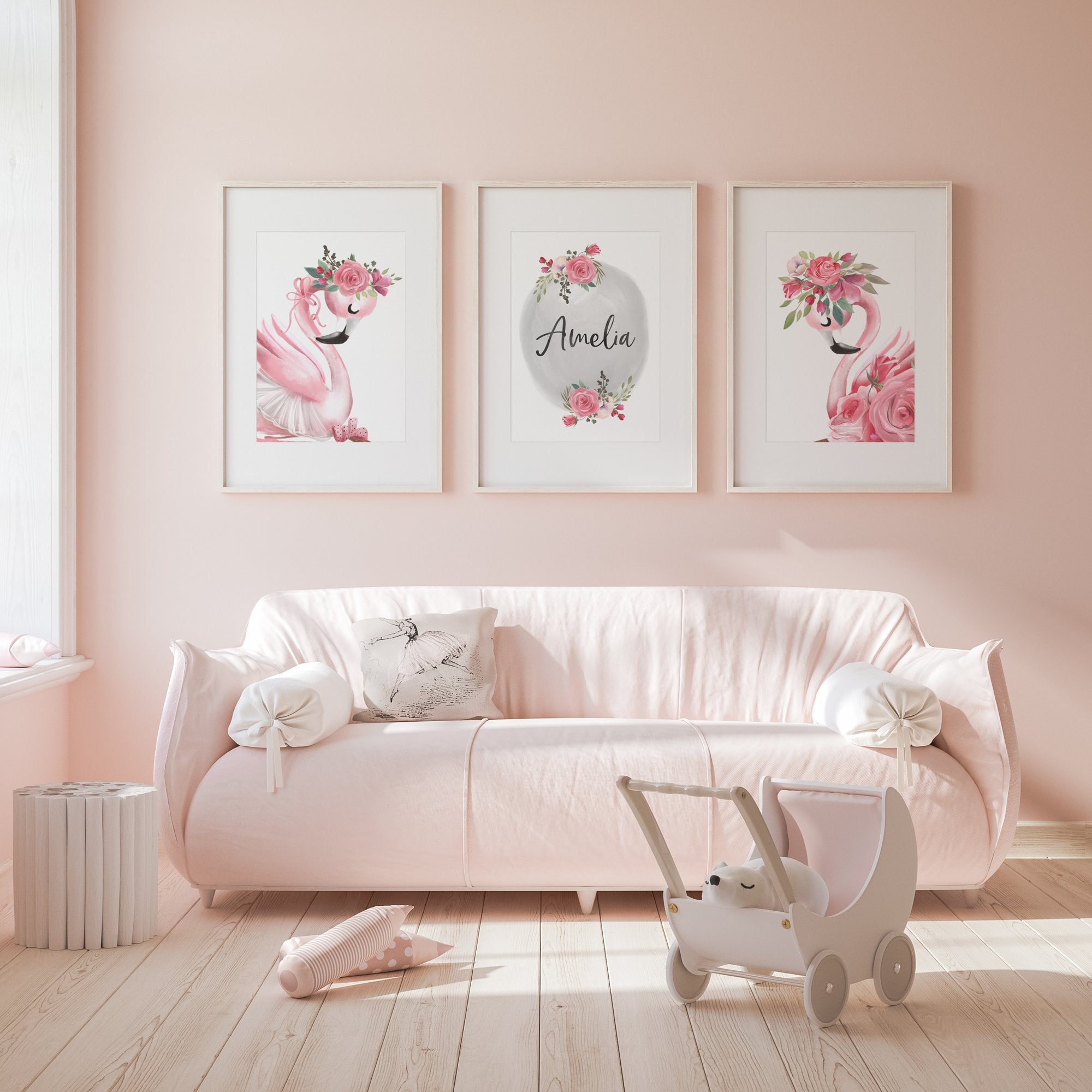 Ballerina flamingo art, girl dance themed room art, store flamingo ballet art prints, ballerina nursery art, ballerina bedroom or playroom decor