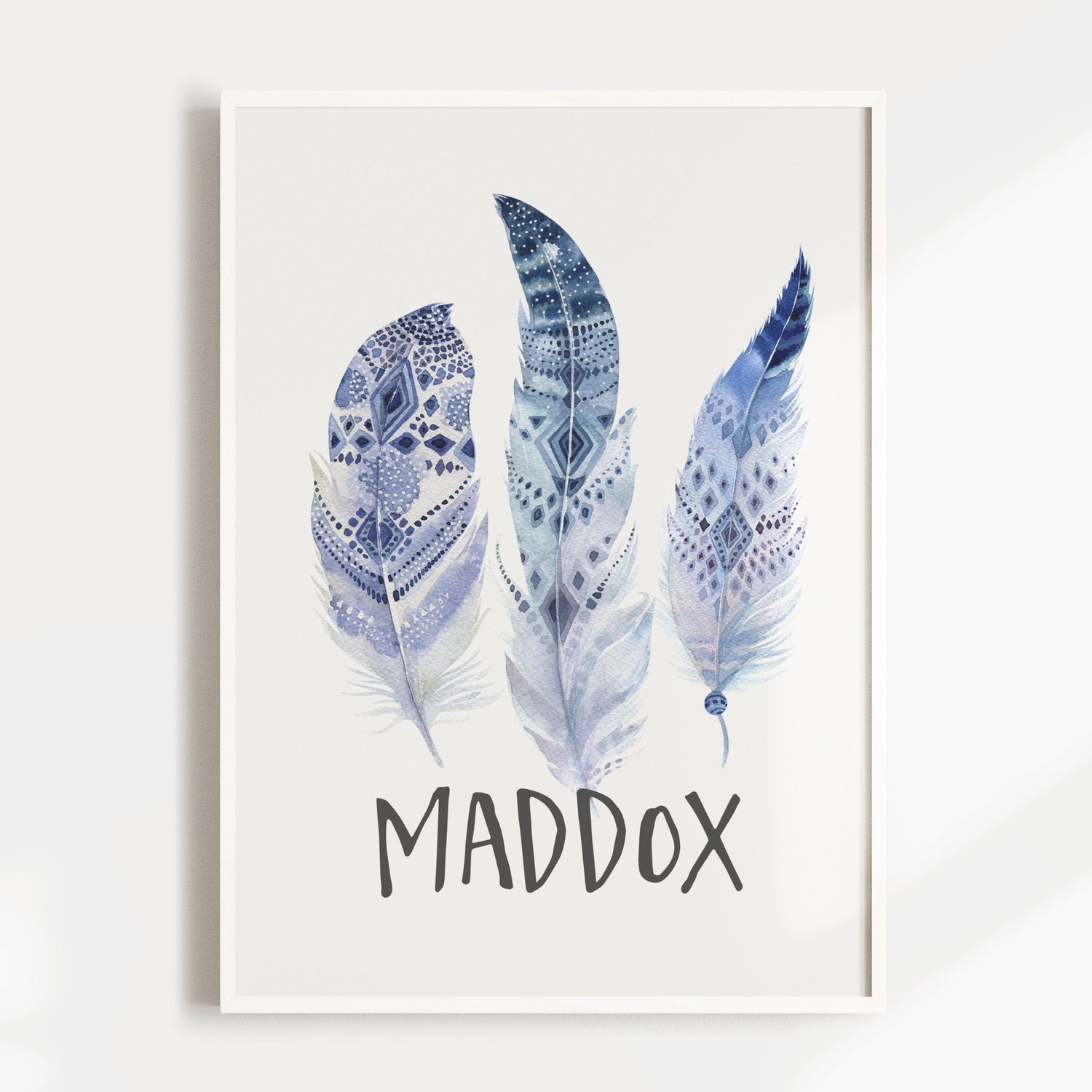Blue Woodland Feather Name Print