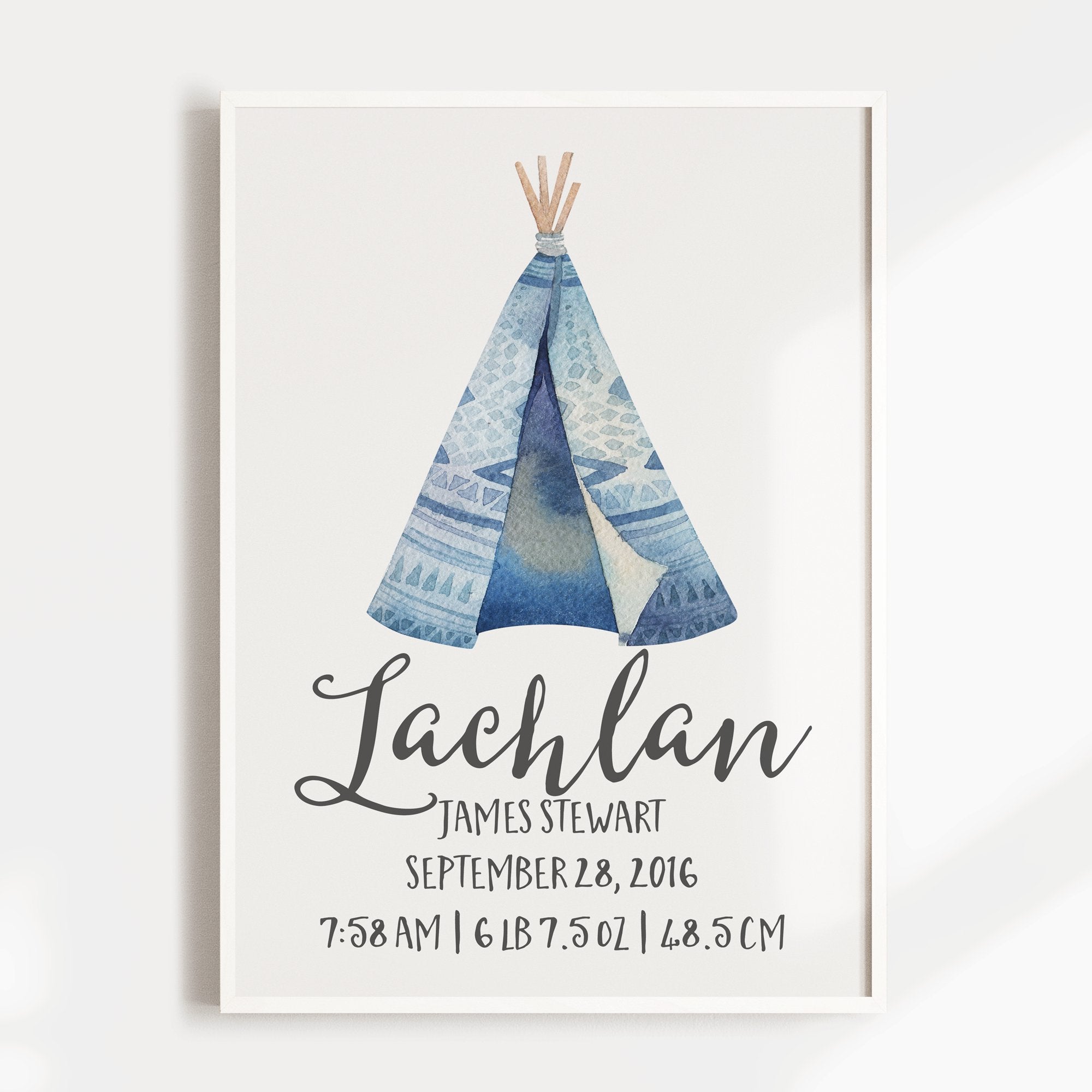Blue Woodland Teepee Birth Print