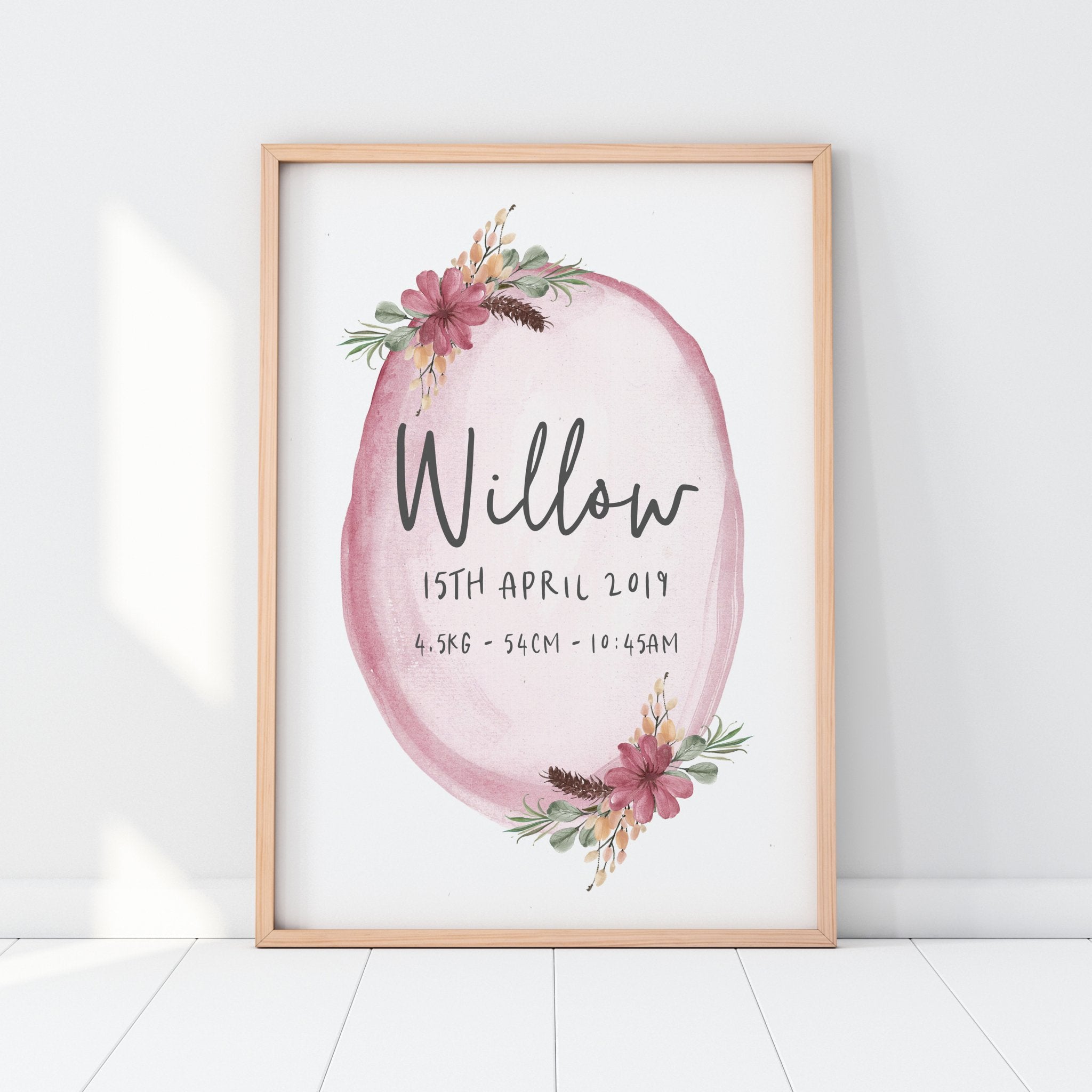 Boho Floral Woodland Birth Print
