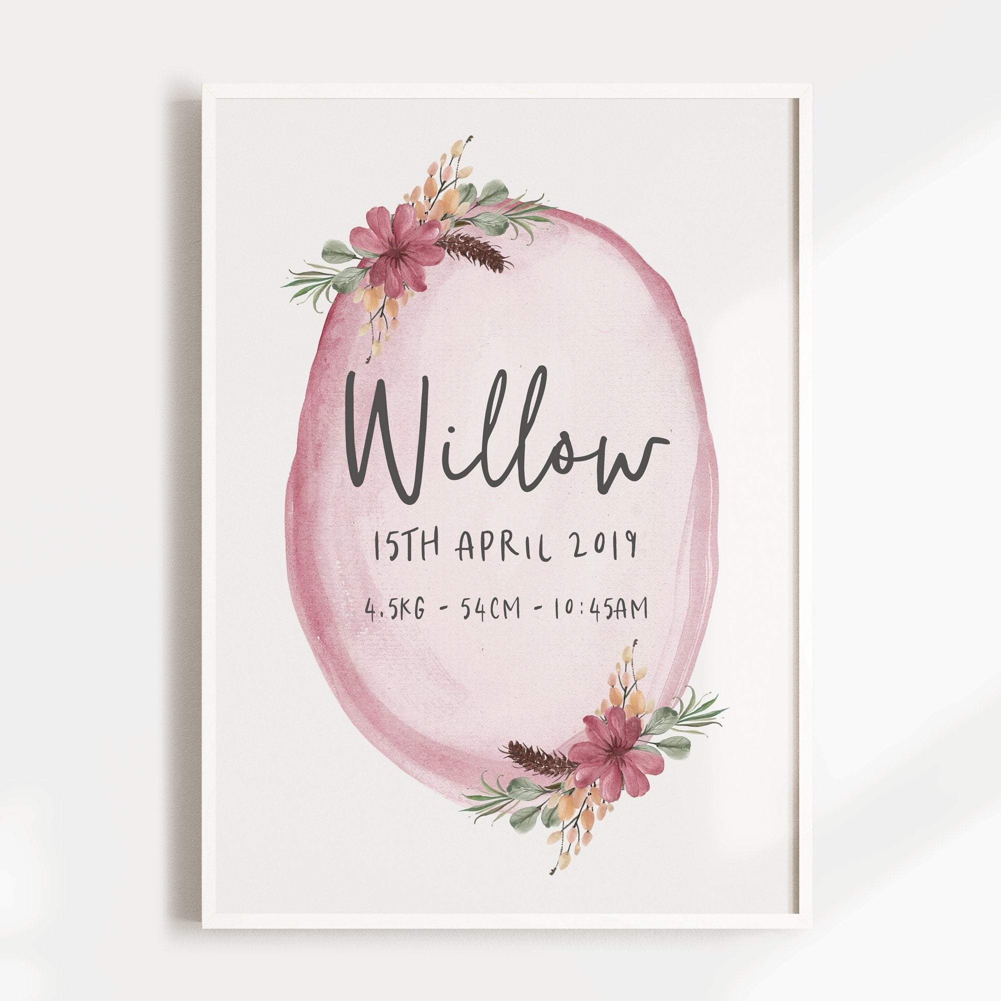 Boho Floral Woodland Birth Print