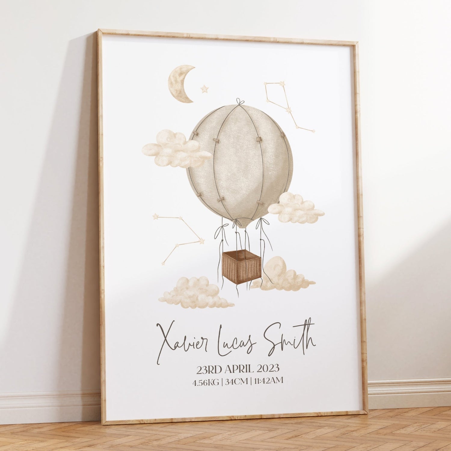 Boho Hot Air Balloon Birth Print