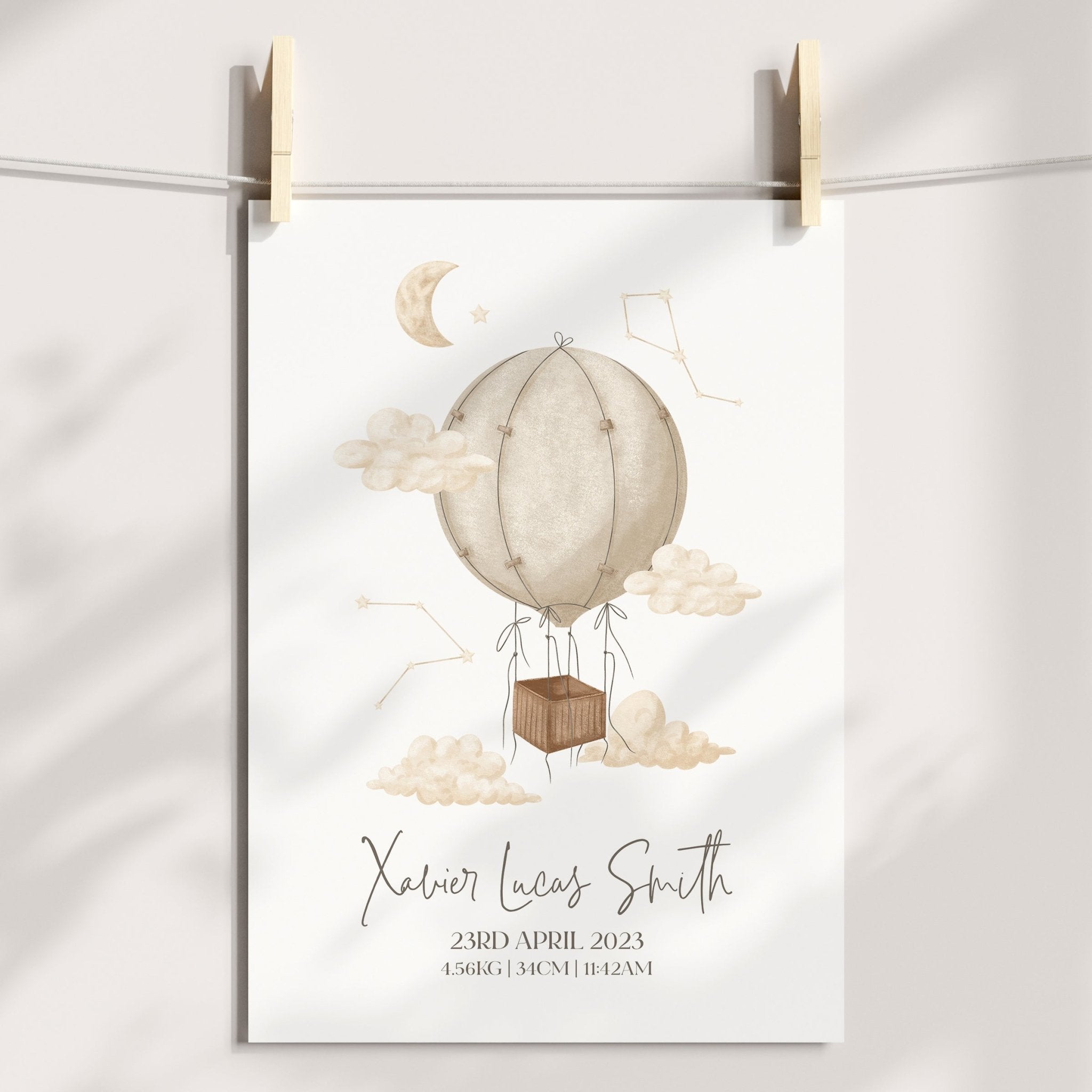 Boho Hot Air Balloon Birth Print