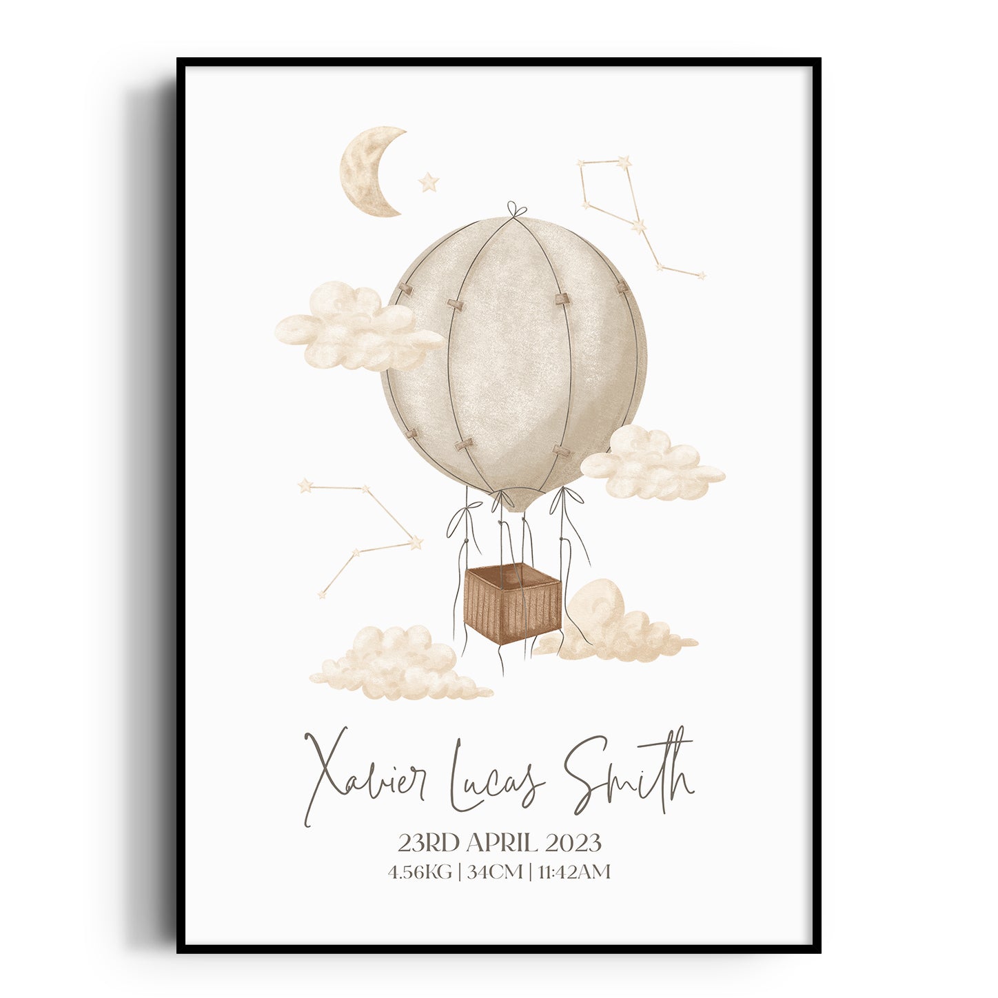 Boho Hot Air Balloon Birth Print