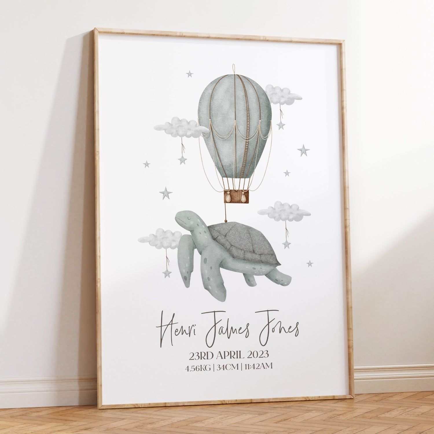 Boho Sea Turtle & Hot Air Balloon Birth Print