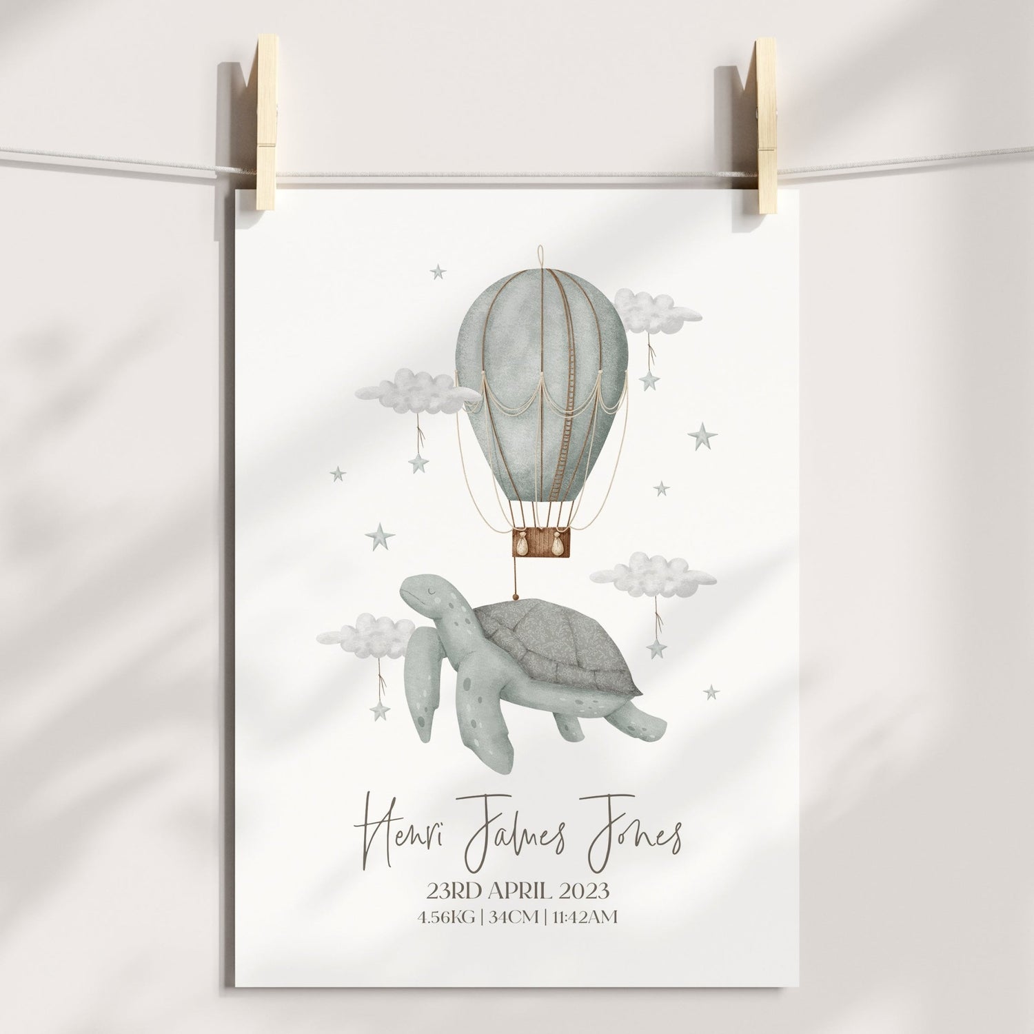 Boho Sea Turtle & Hot Air Balloon Birth Print