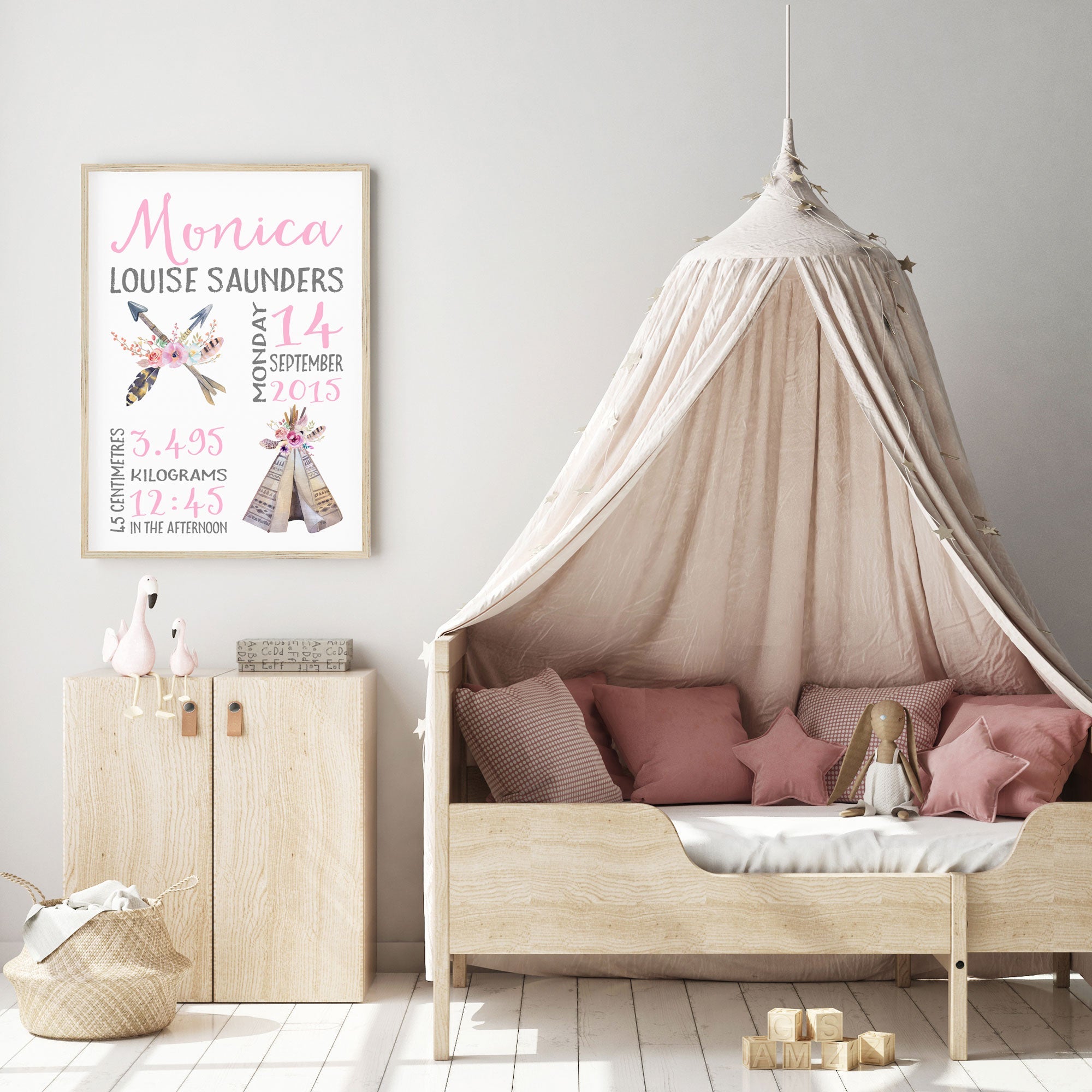 Boho Tribal Teepee & Arrows Birth Print