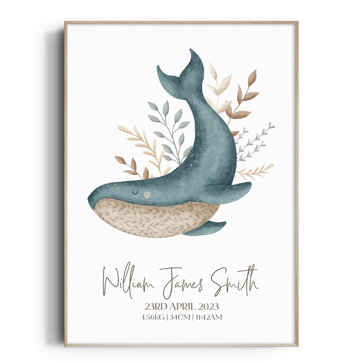 Boho Whale Nursery Wall Art Birth Print