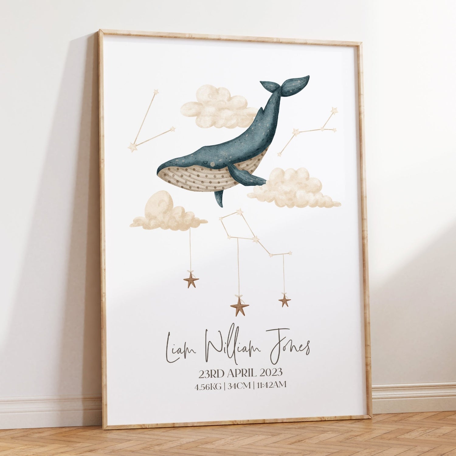 Boho Whale Birth Print