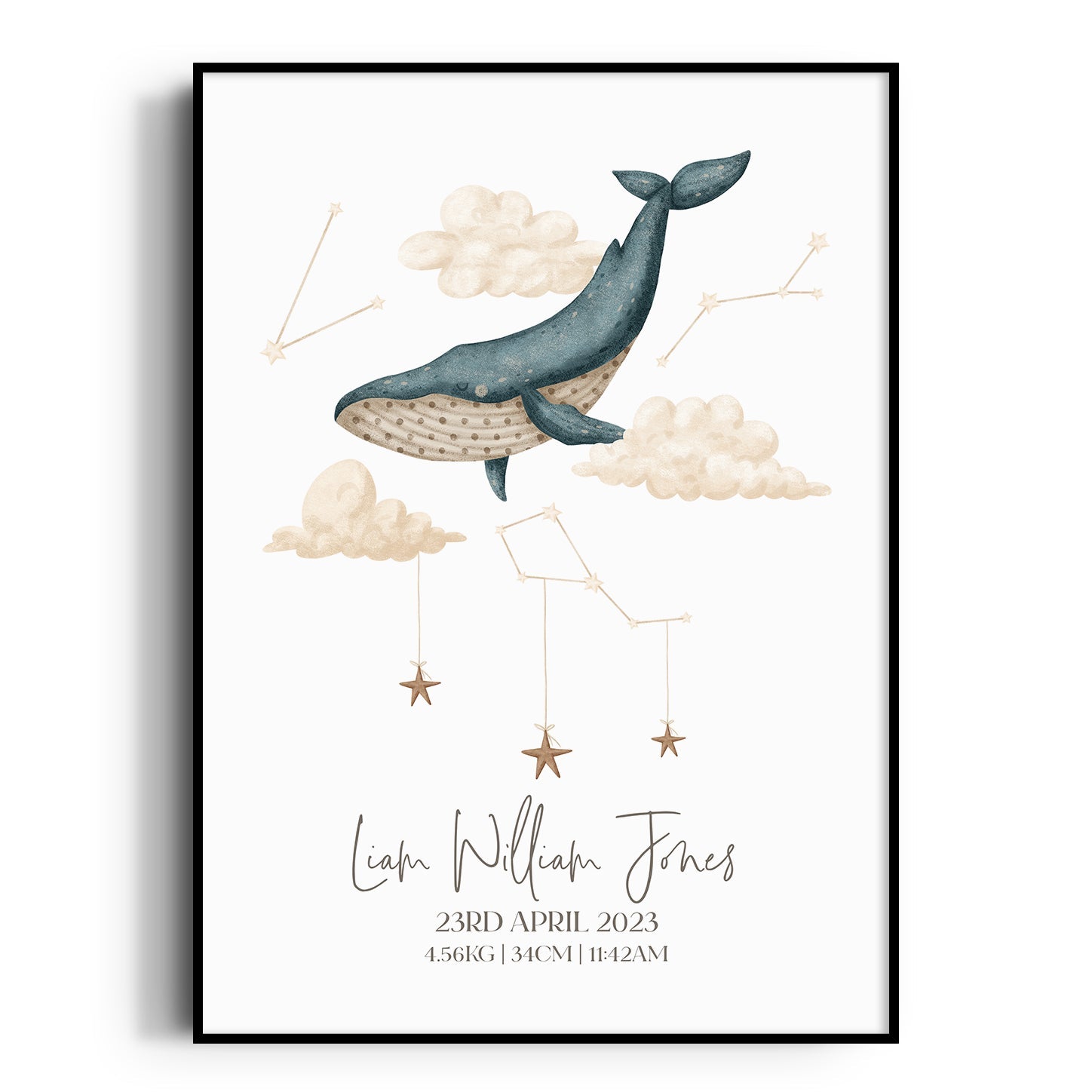 Boho Whale Birth Print
