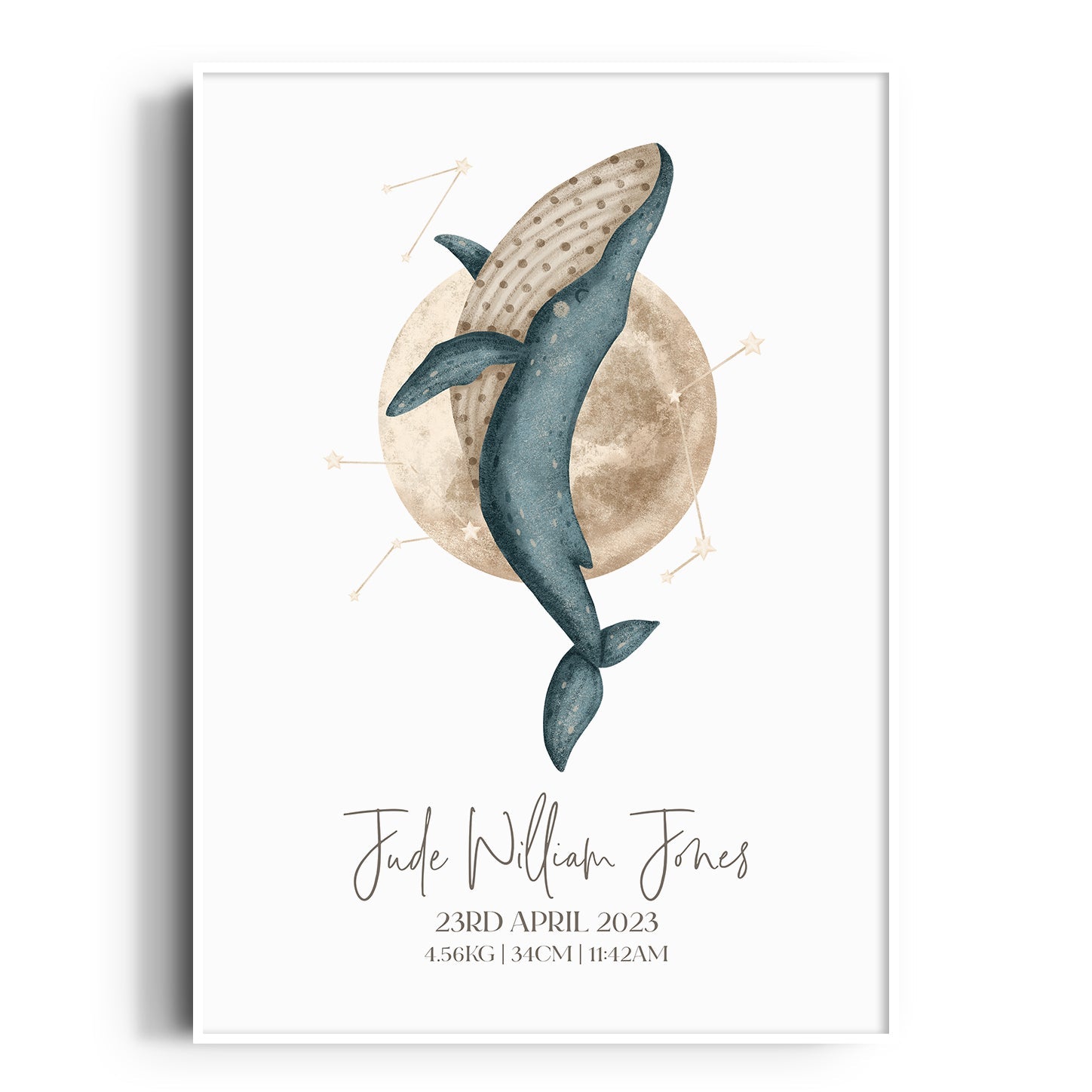 Boho Whale Birth Print
