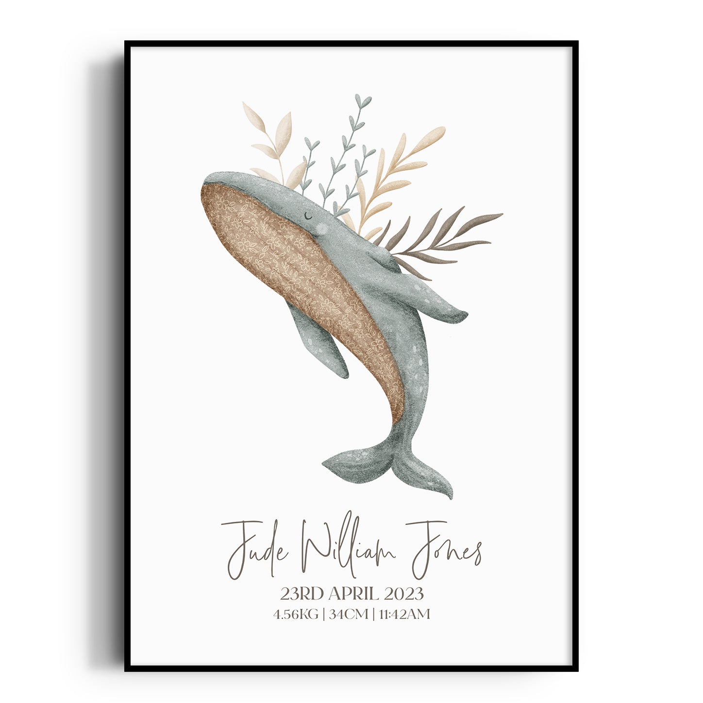 Boho Whale Birth Print