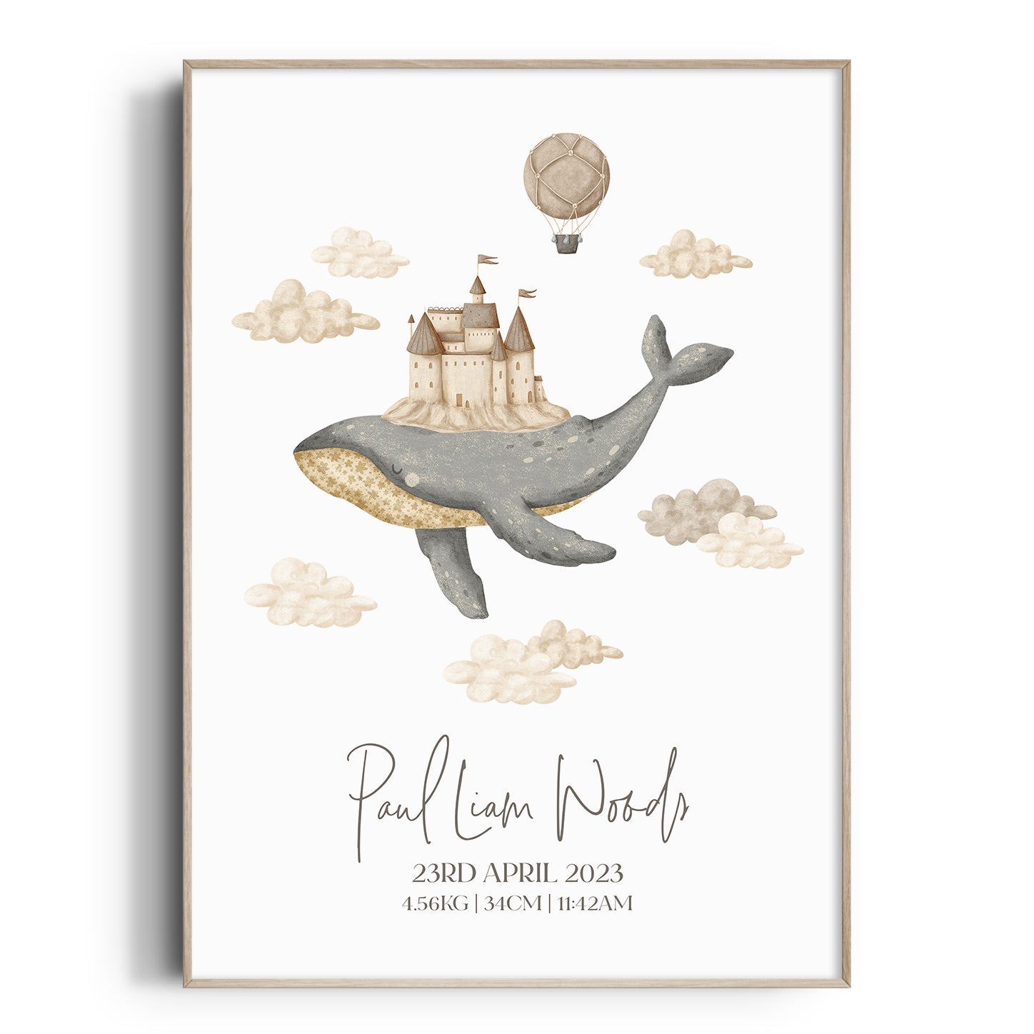 Boho Whale & Castle Birth Print