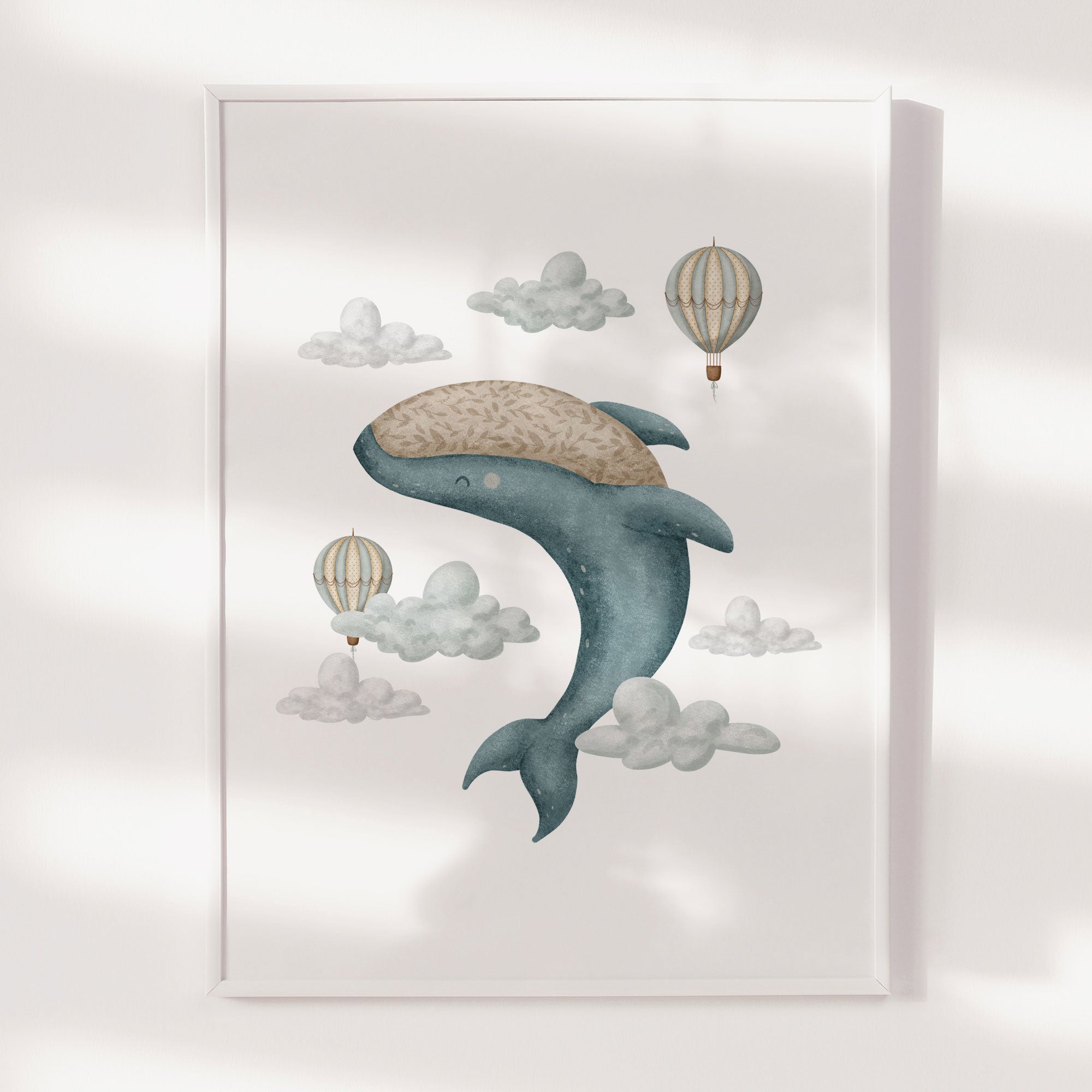 Boho Whale & Hot Air Balloon Print