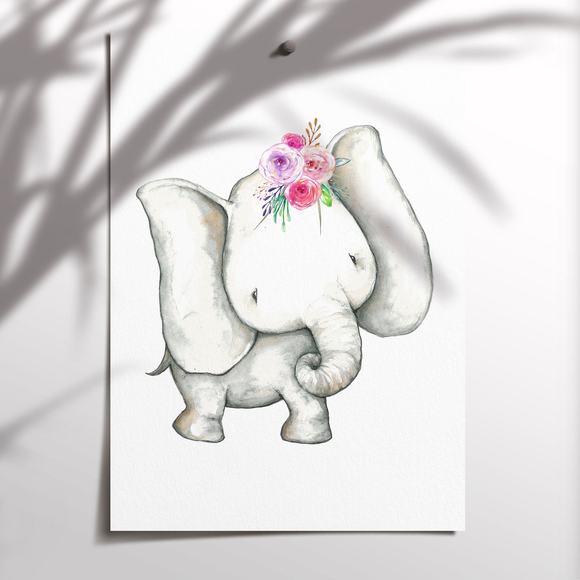 Boho Woodland Baby Elephant Print