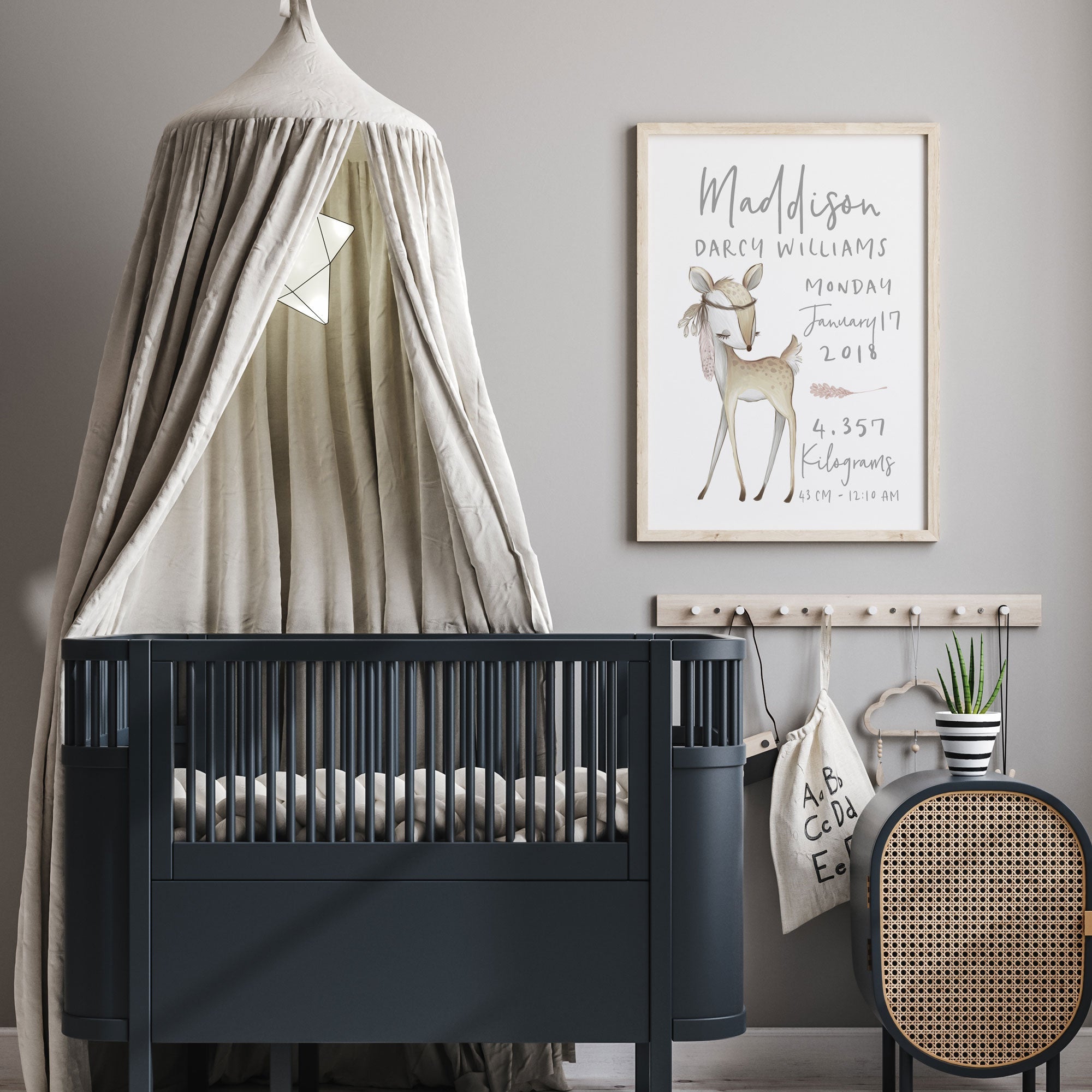 Boho Woodland Deer Birth Print