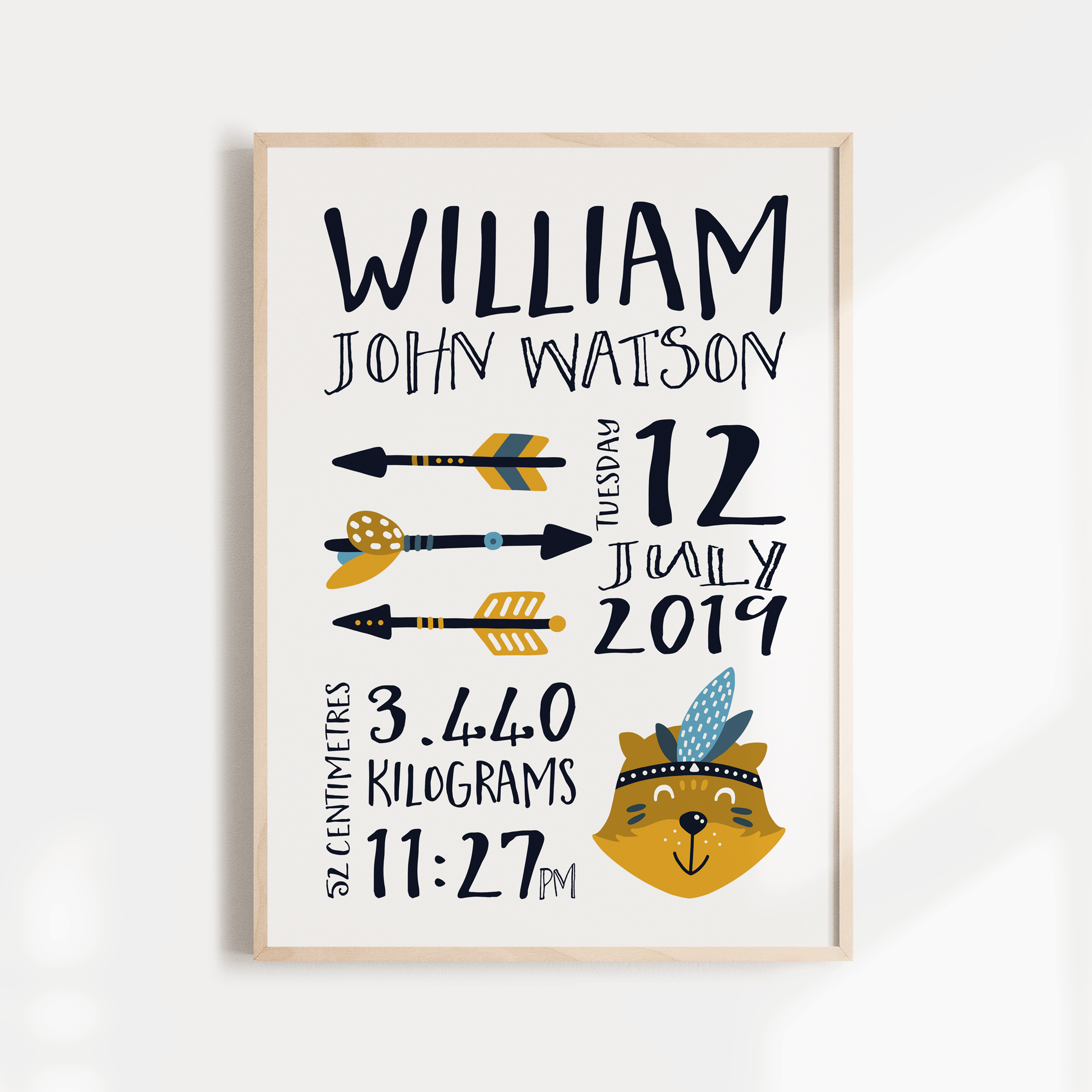 Woodland Bear & Arrows Birth Print