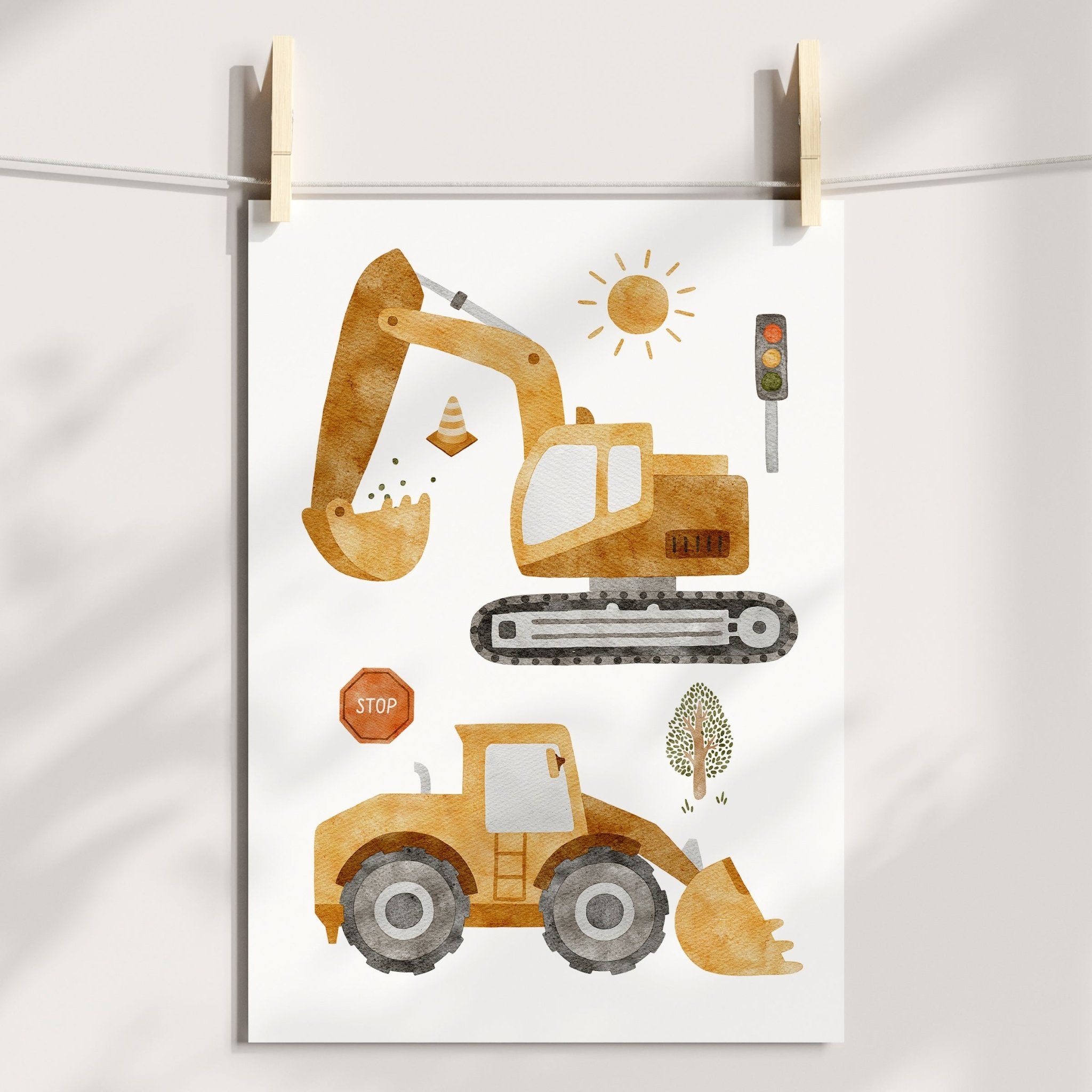 Construction Vehicles & Letter Print