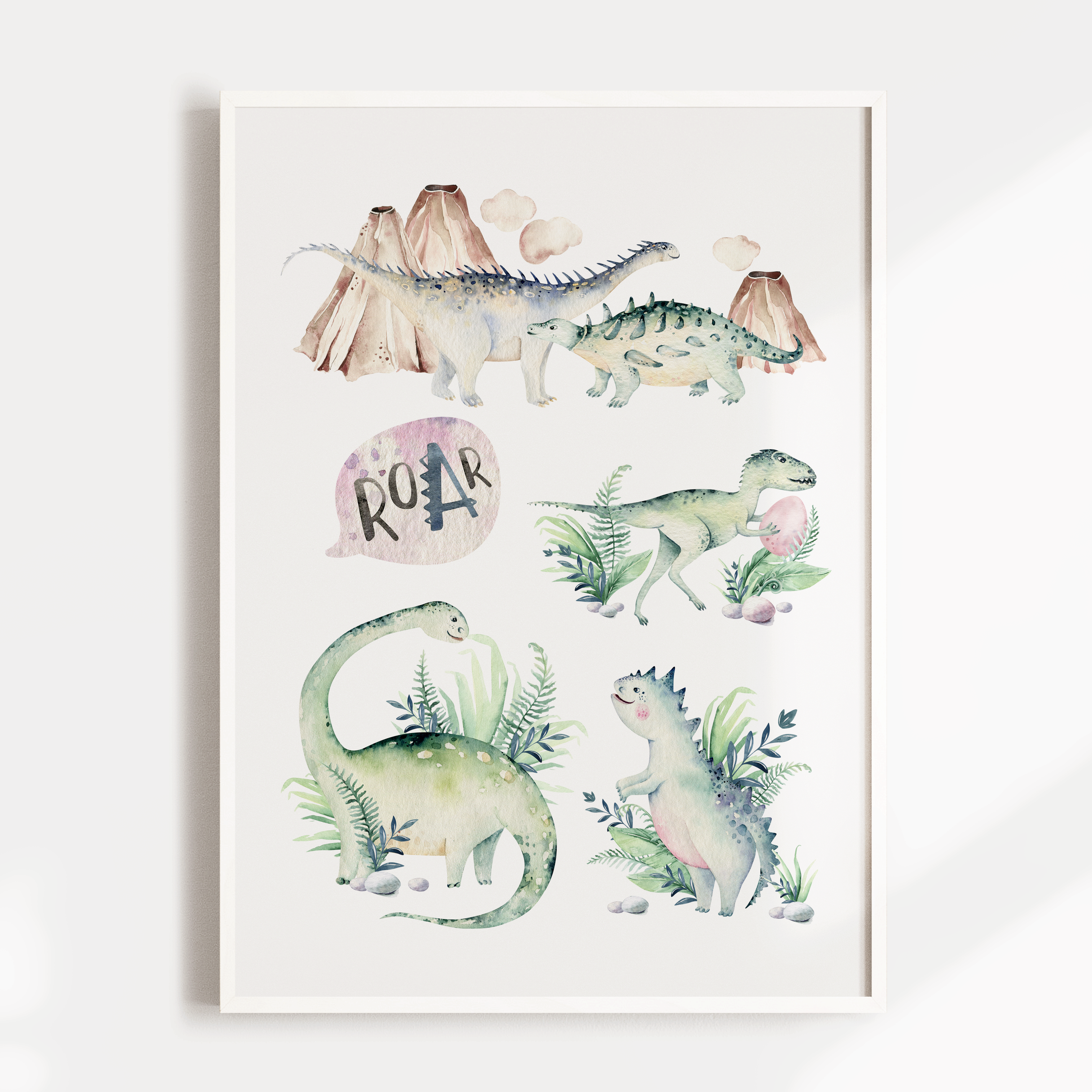 Watercolour Dinosaurs Roar Print