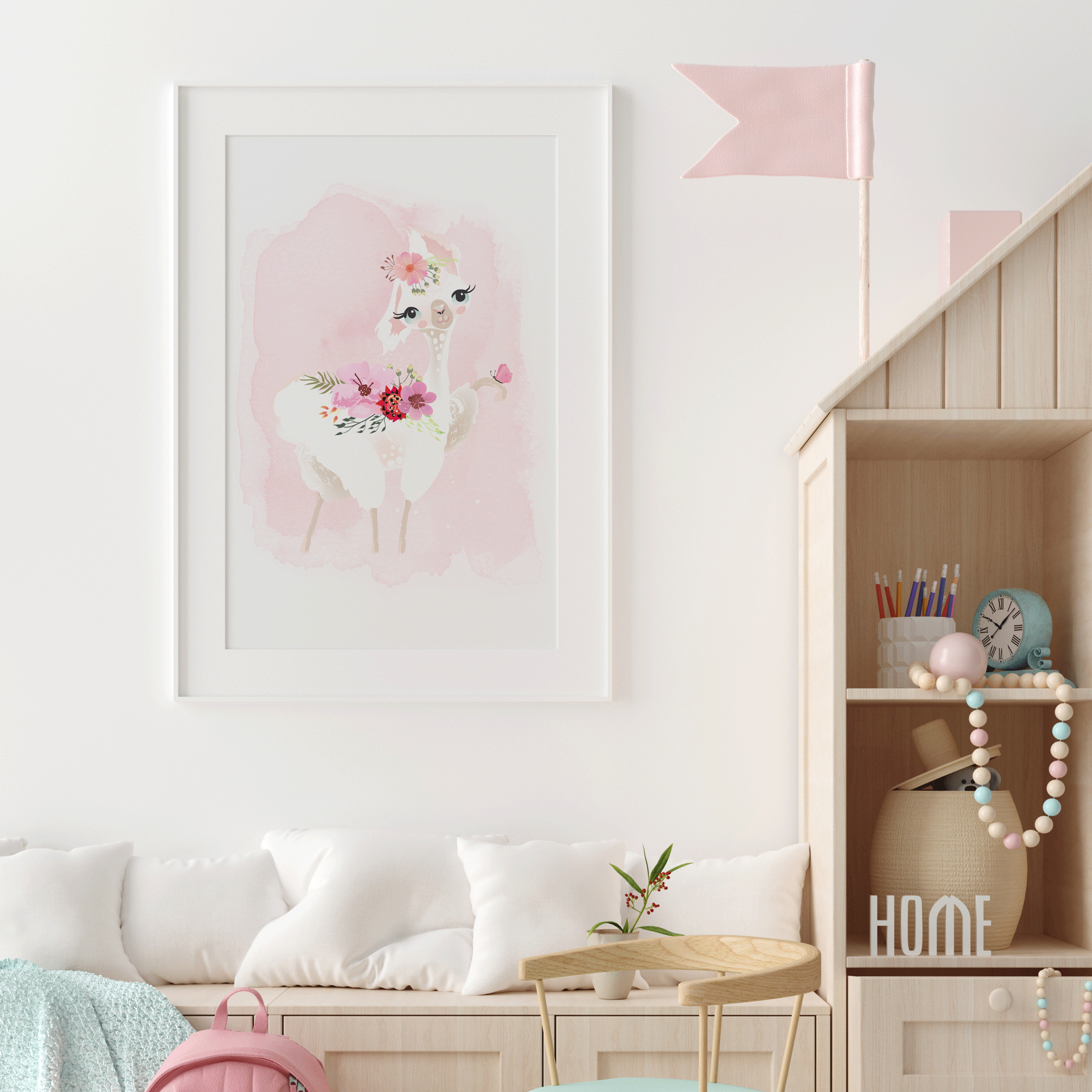 Floral Baby Llama Print