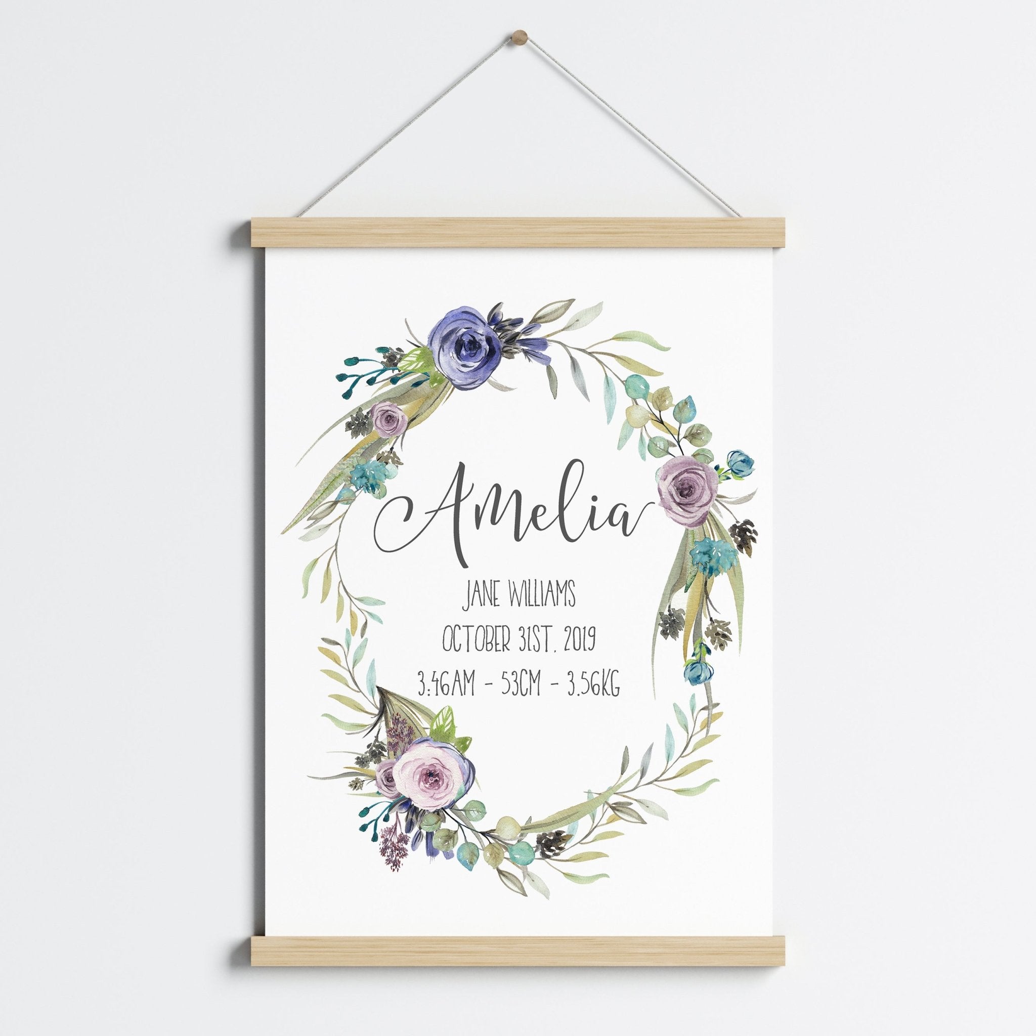 Floral Boho Woodland Birth Print