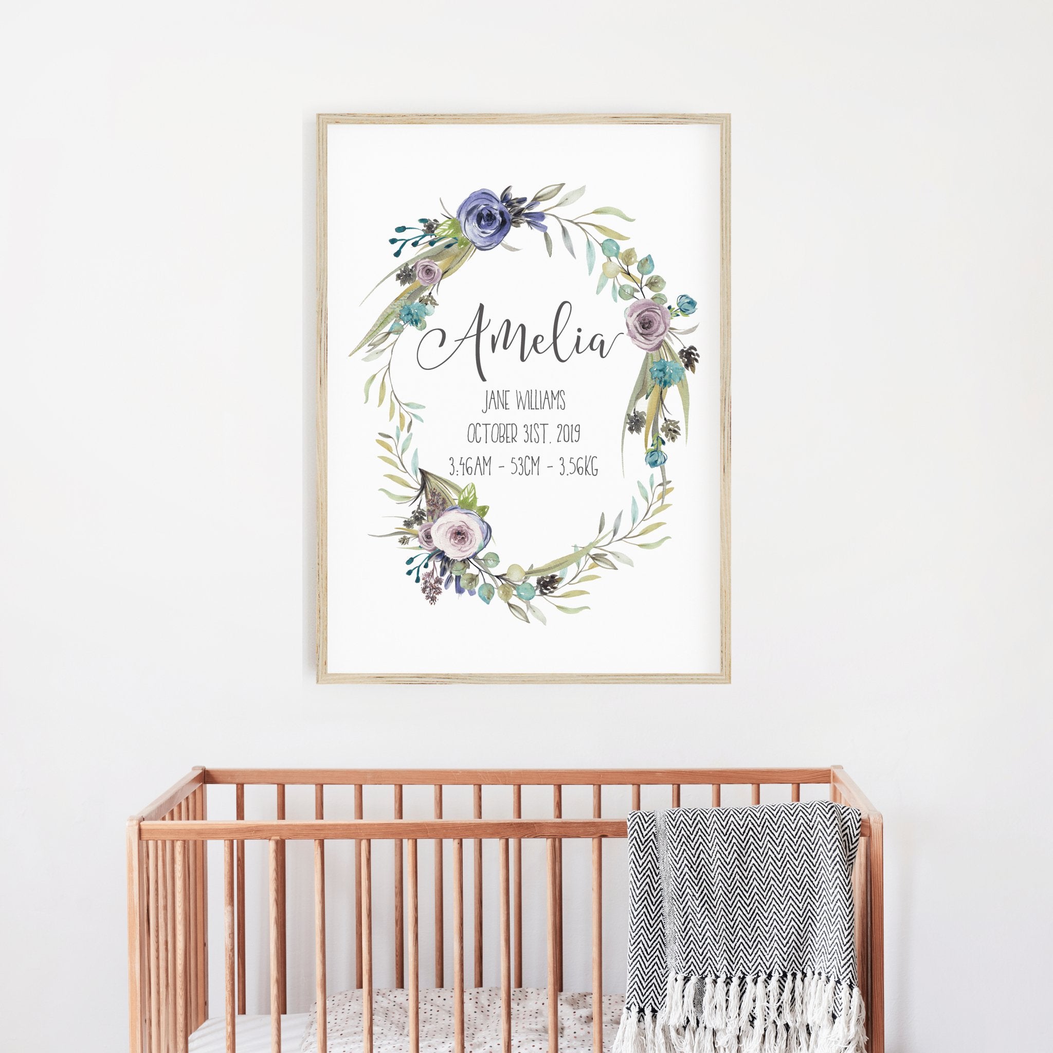 Floral Boho Woodland Birth Print