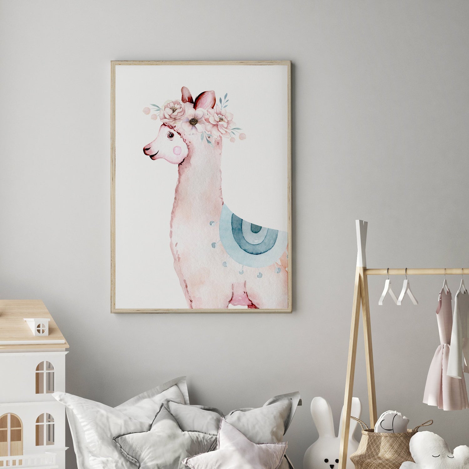 Floral Llama Nursery Print