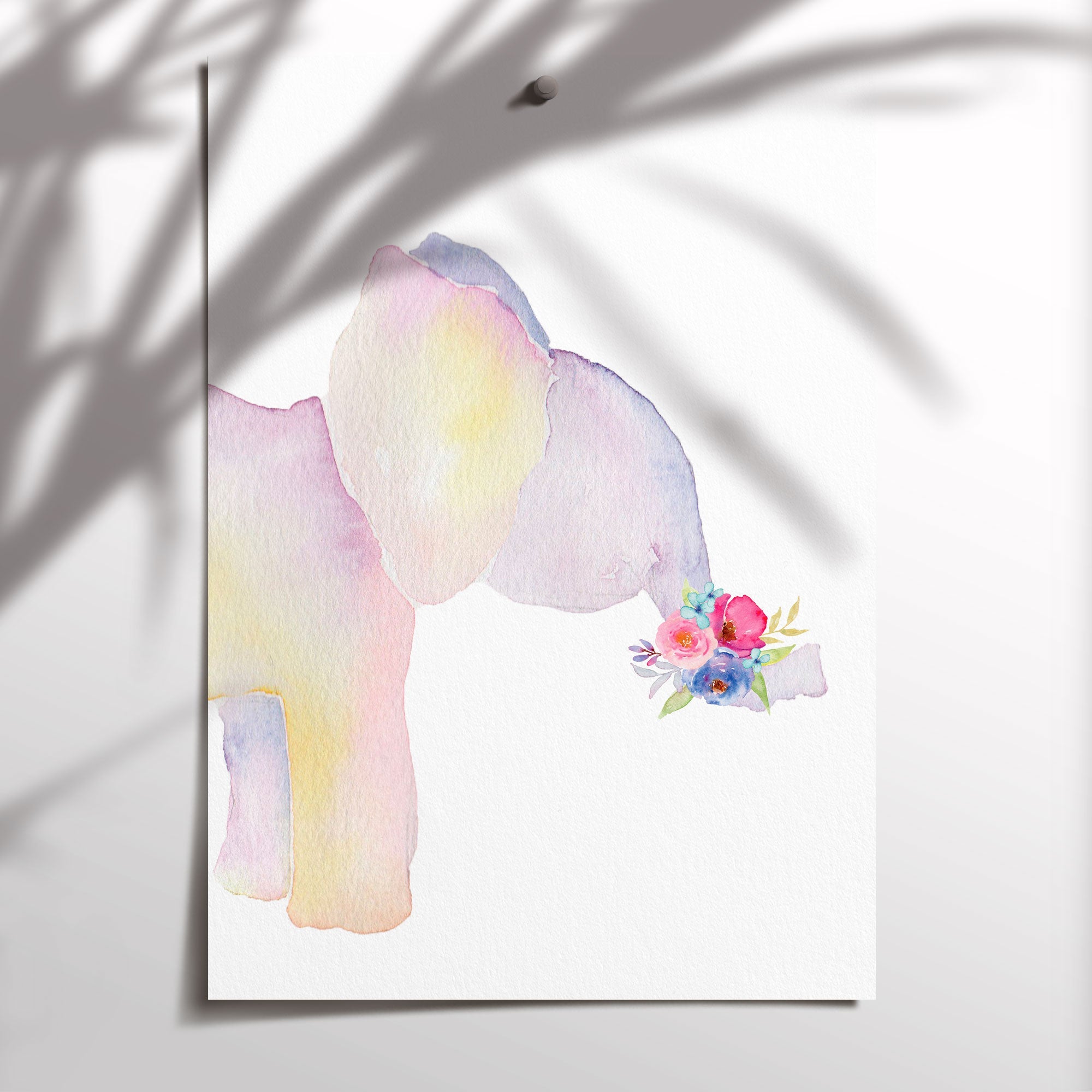 Floral Watercolour Elephant Print