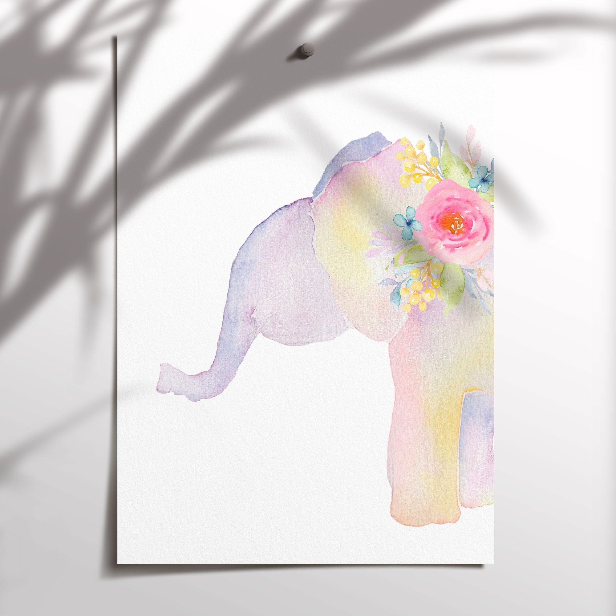Floral Watercolour Elephant Print