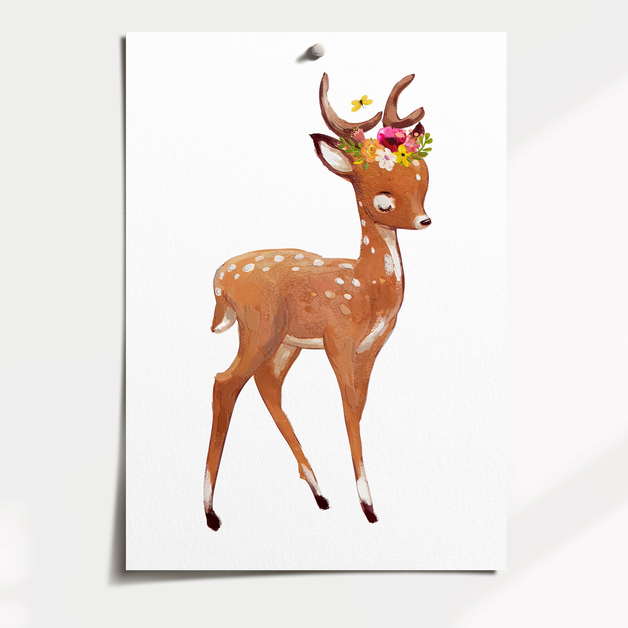 Floral Woodland Deer Print