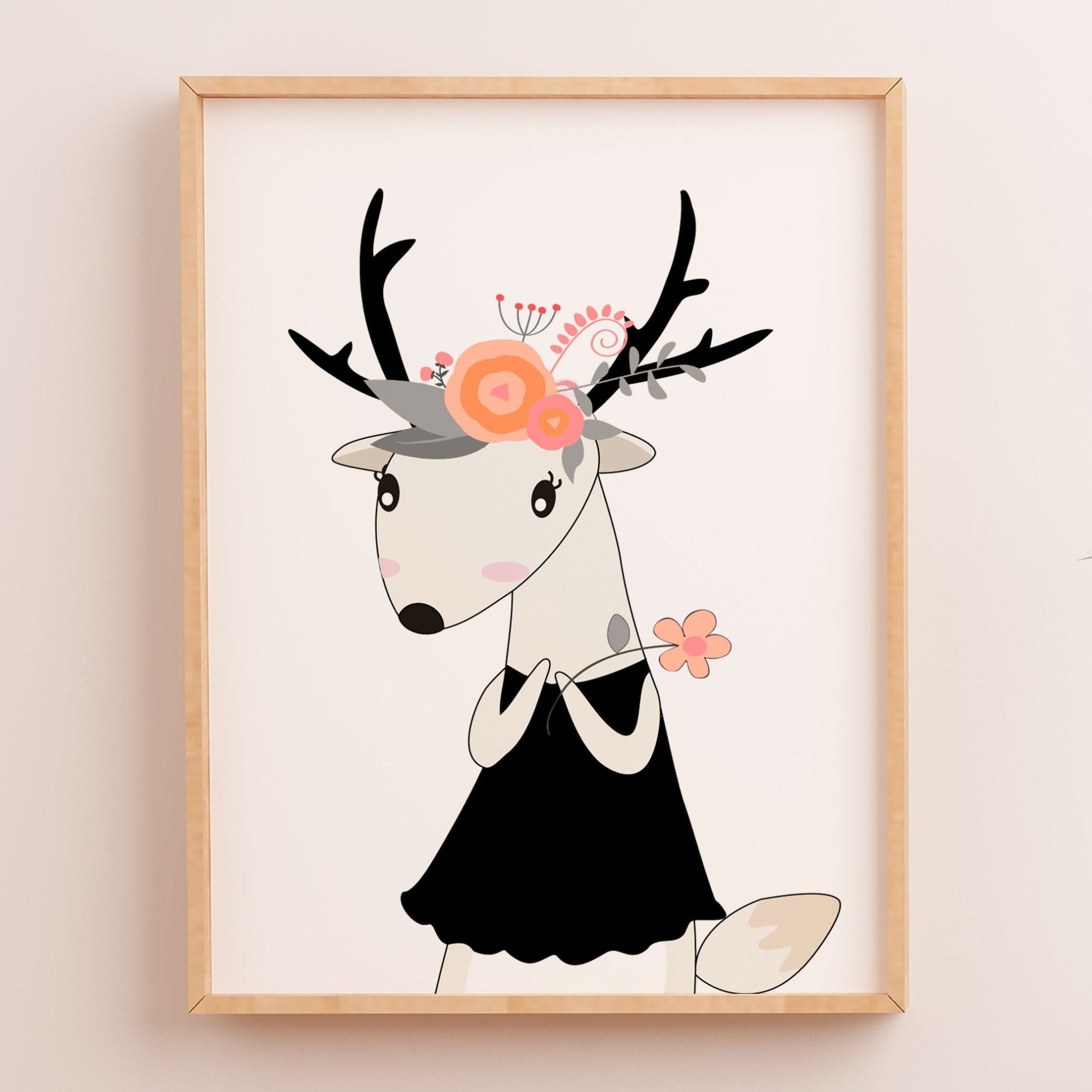 Floral Woodland Deer Print