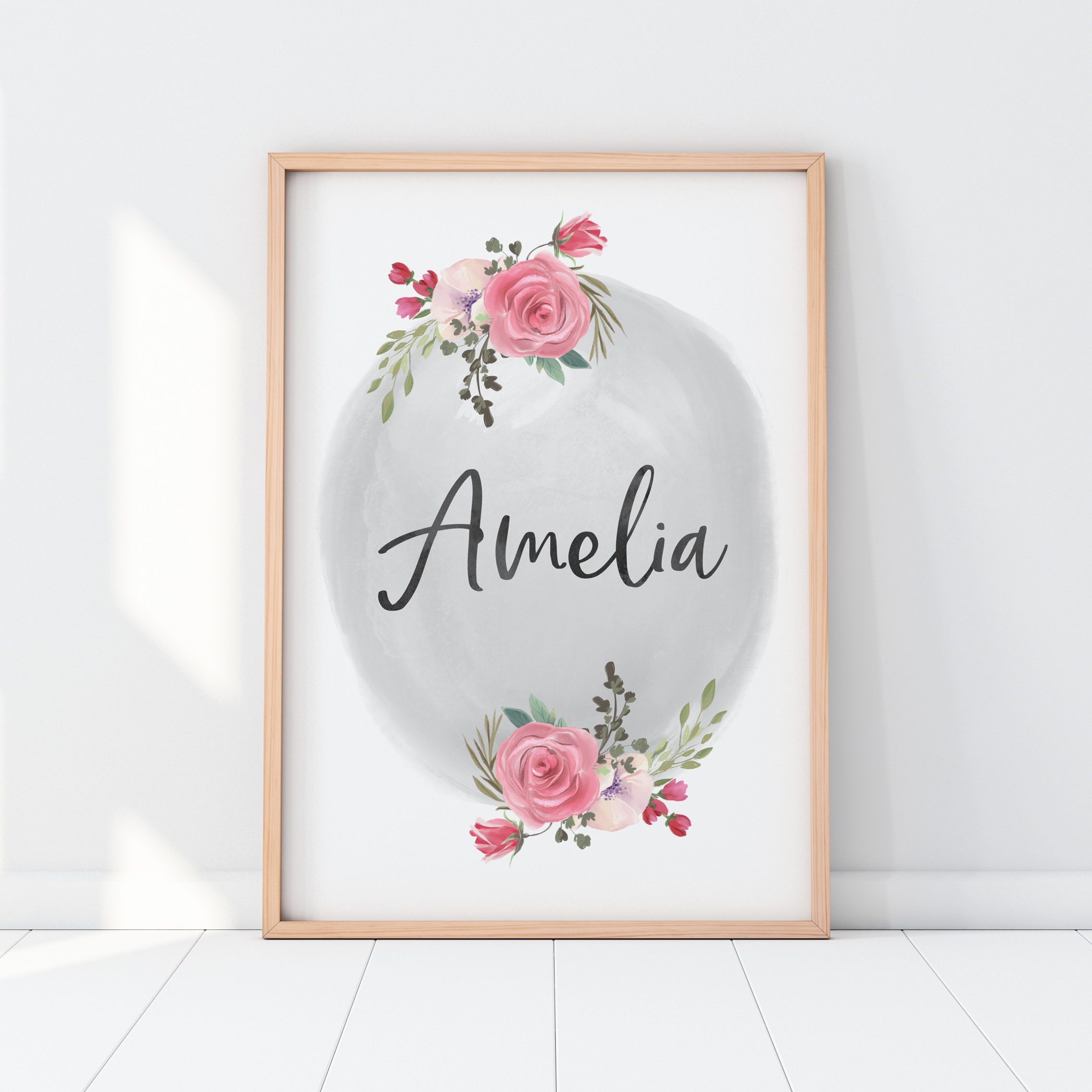 Pink Floral Watercolour Name Print
