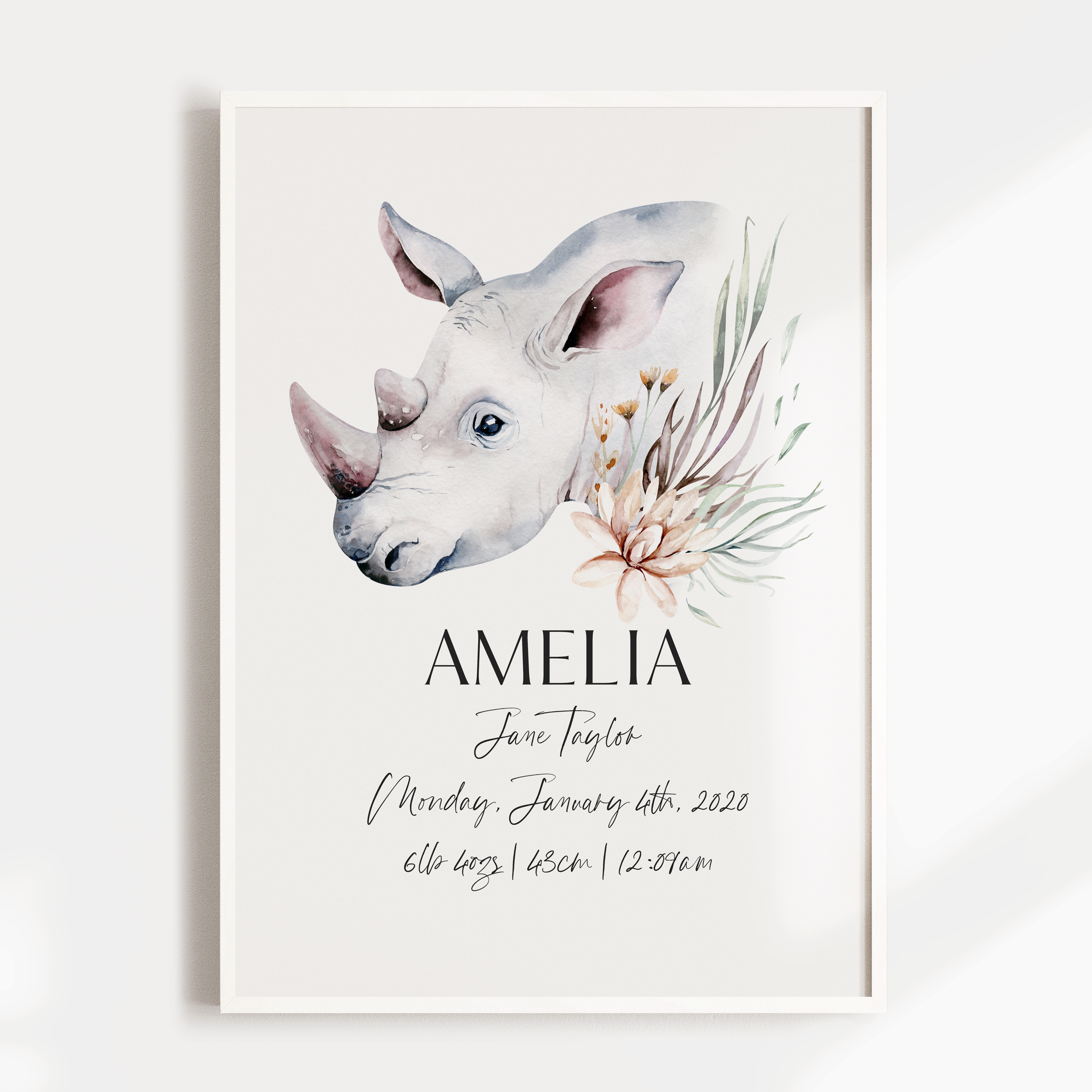 Safari Rhino Birth Print