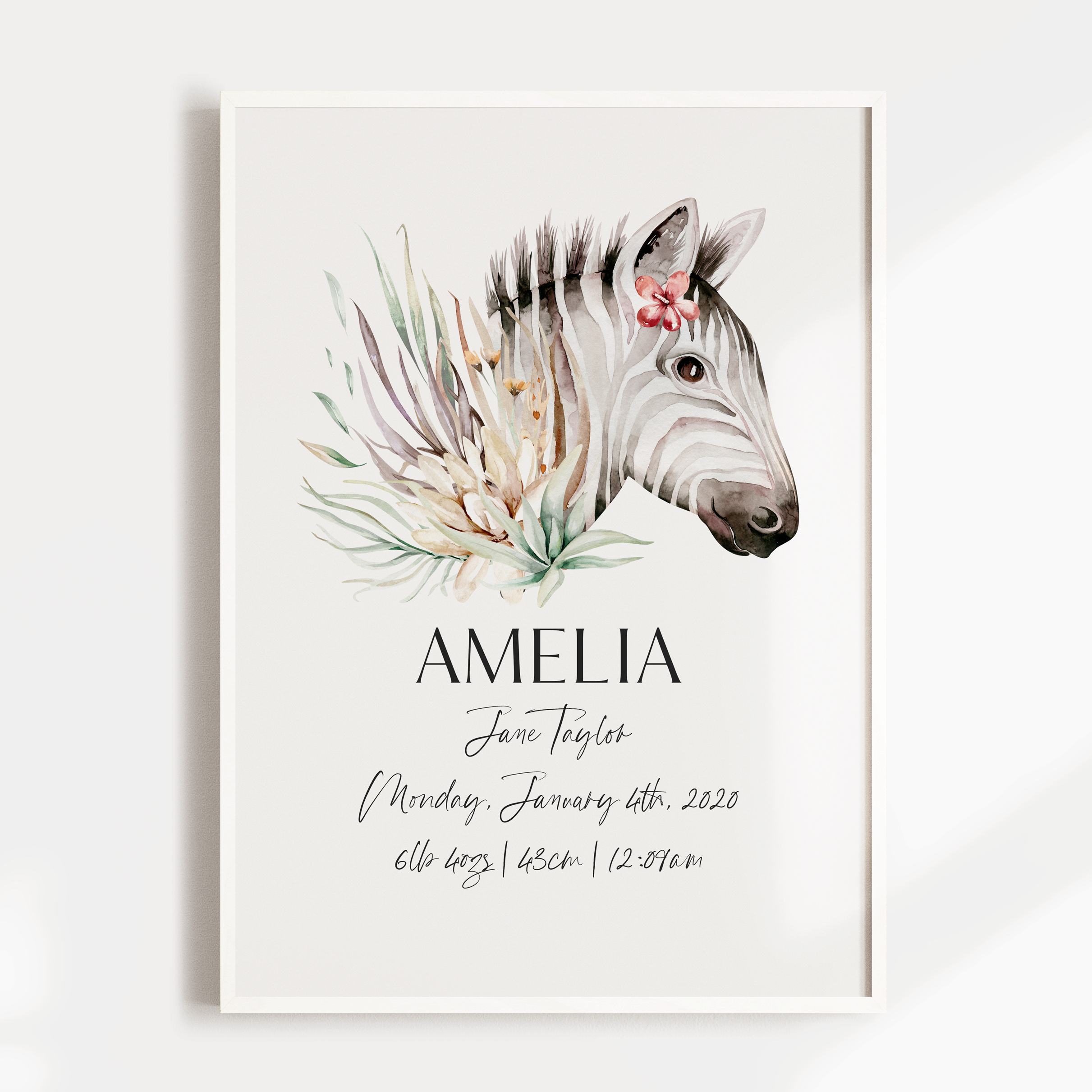 Safari Zebra Birth Print