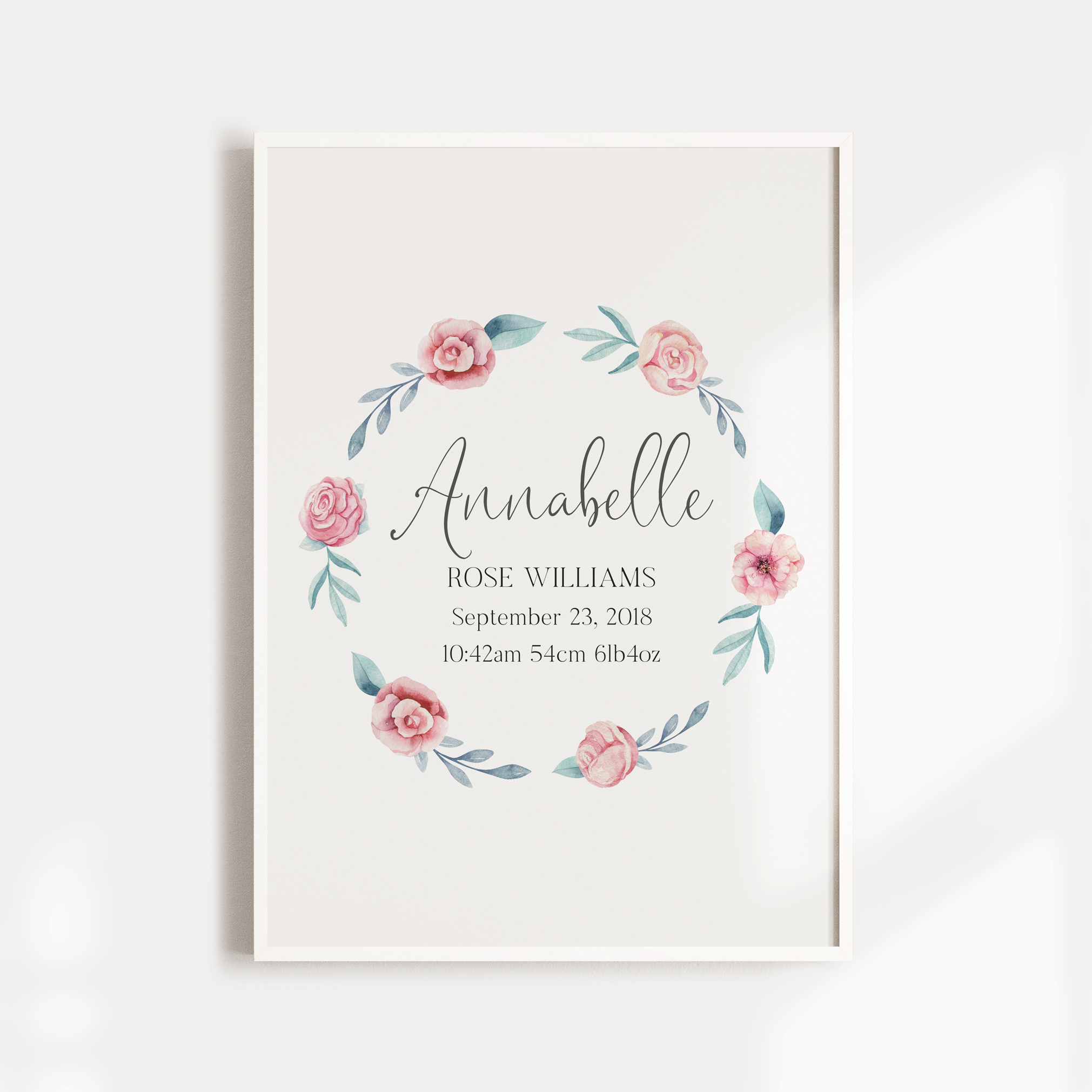 Pink Floral Watercolour Swans & Birth Print