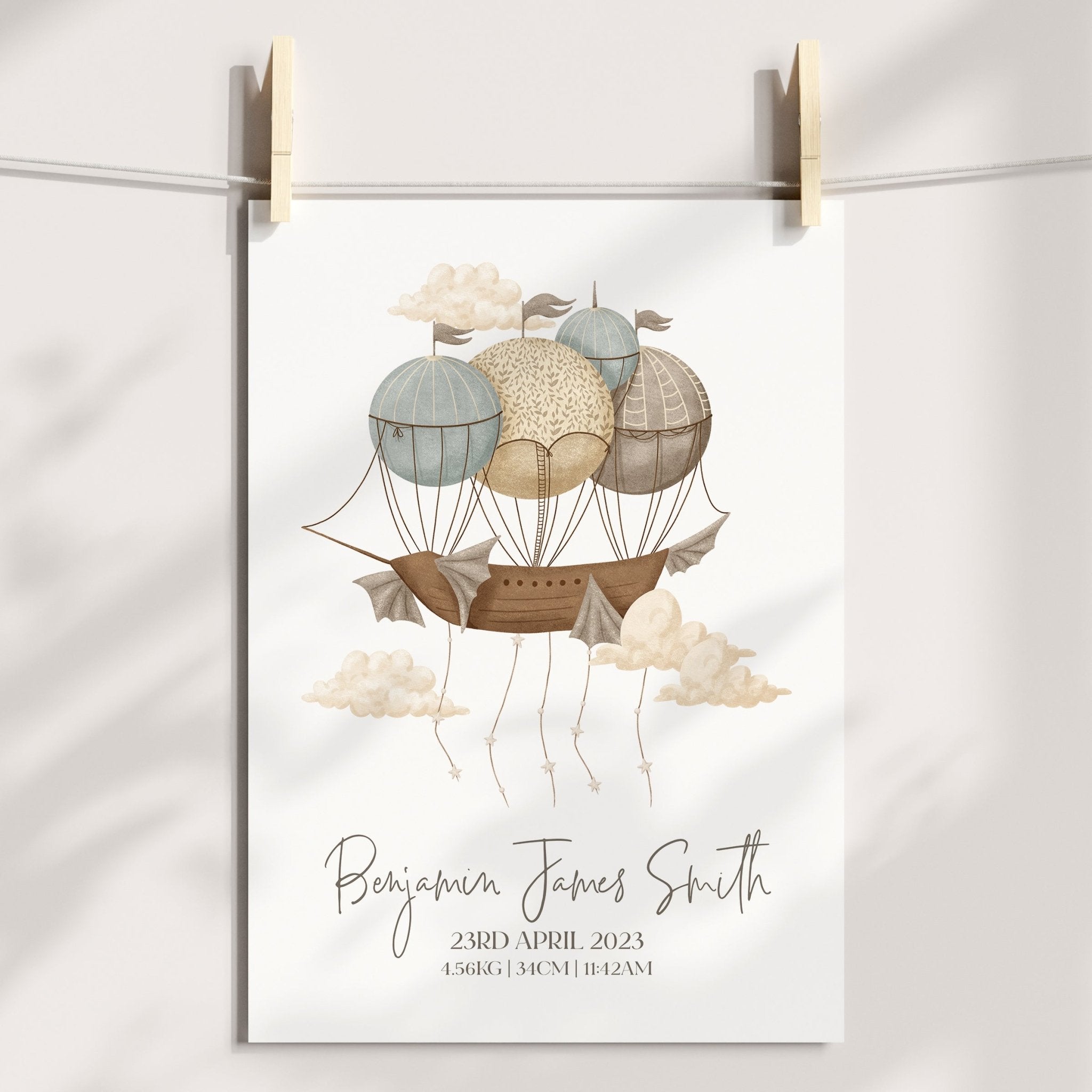Hot Air Balloon Ship Birth Print