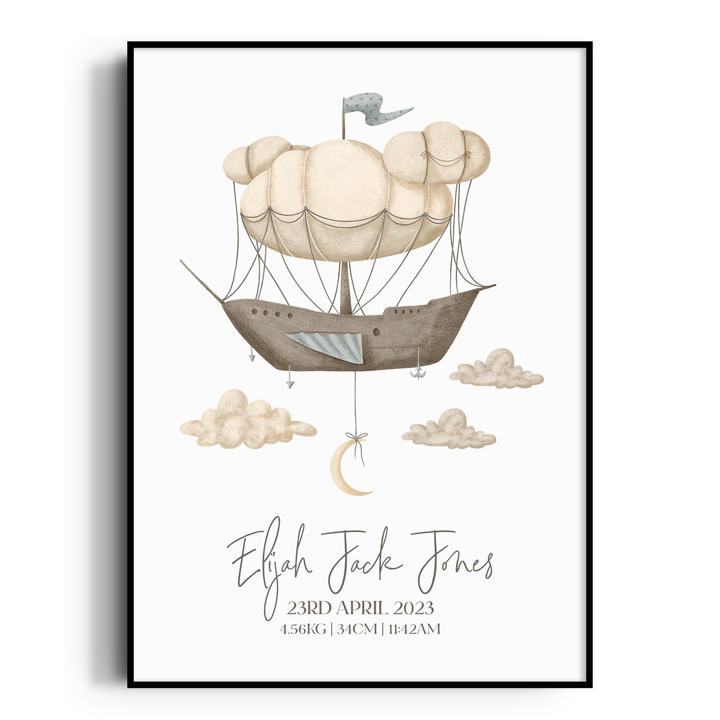 Hot Air Balloon Ship Birth Print