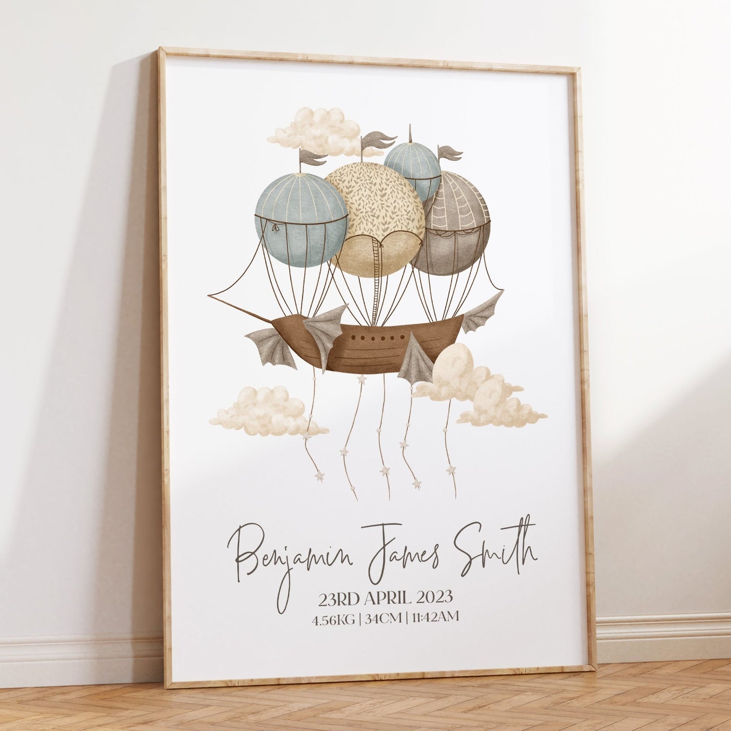 Hot Air Balloon Ship Birth Print